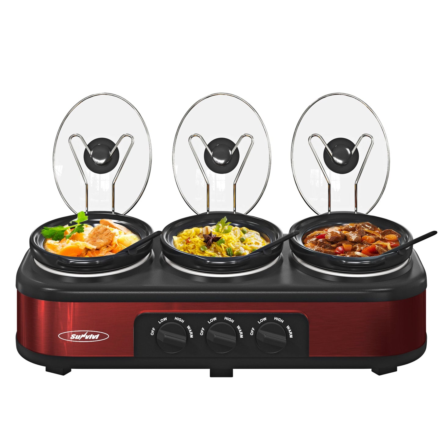 Sunvivi Triple Slow Cooker, Buffet Server, 3 Pot Food Warmer, 4.5QT
