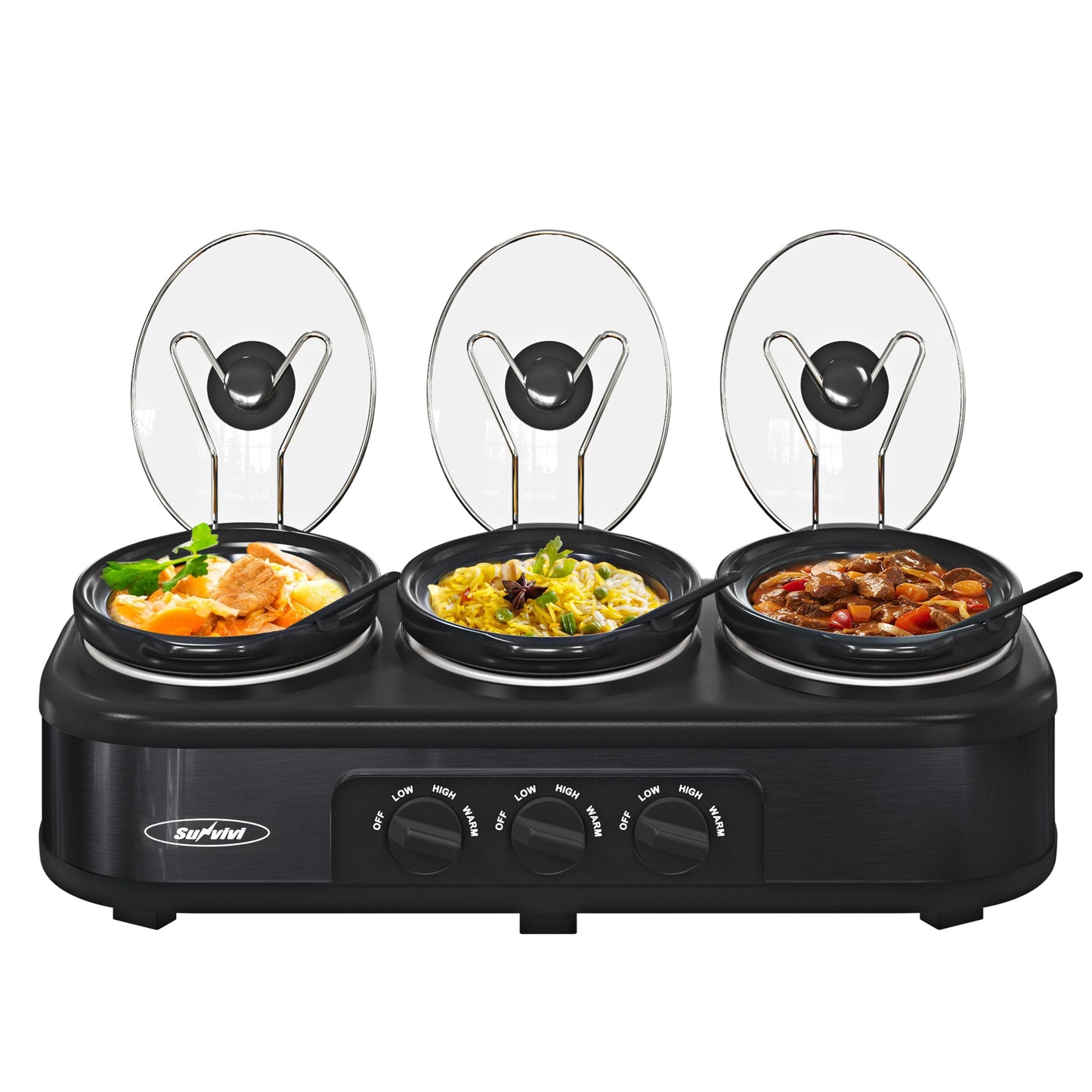Sunvivi Triple Slow Cooker, Buffet Server, 3 Pot Food Warmer, 4.5QT