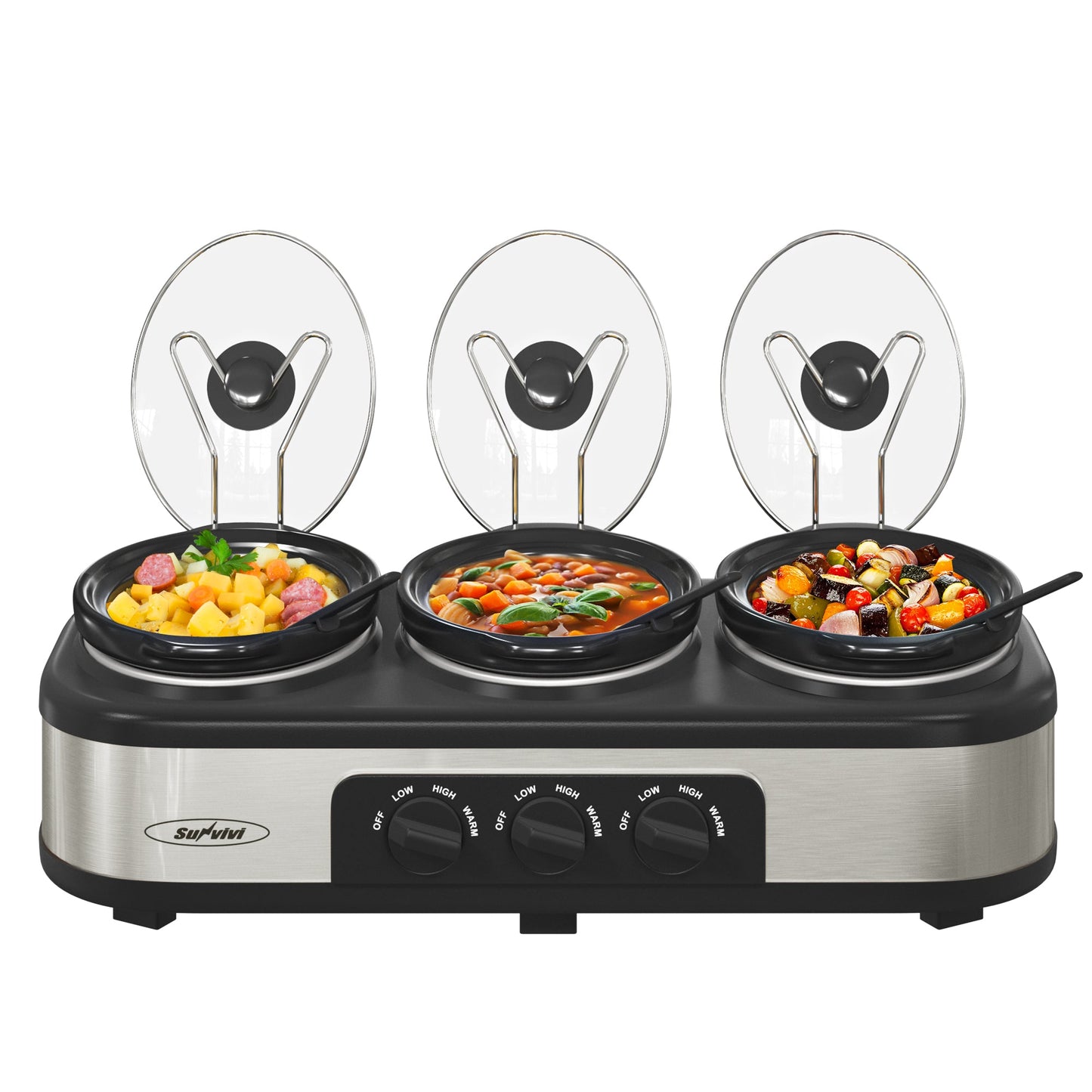 Sunvivi Triple Slow Cooker, Buffet Server, 3 Pot Food Warmer, 4.5QT