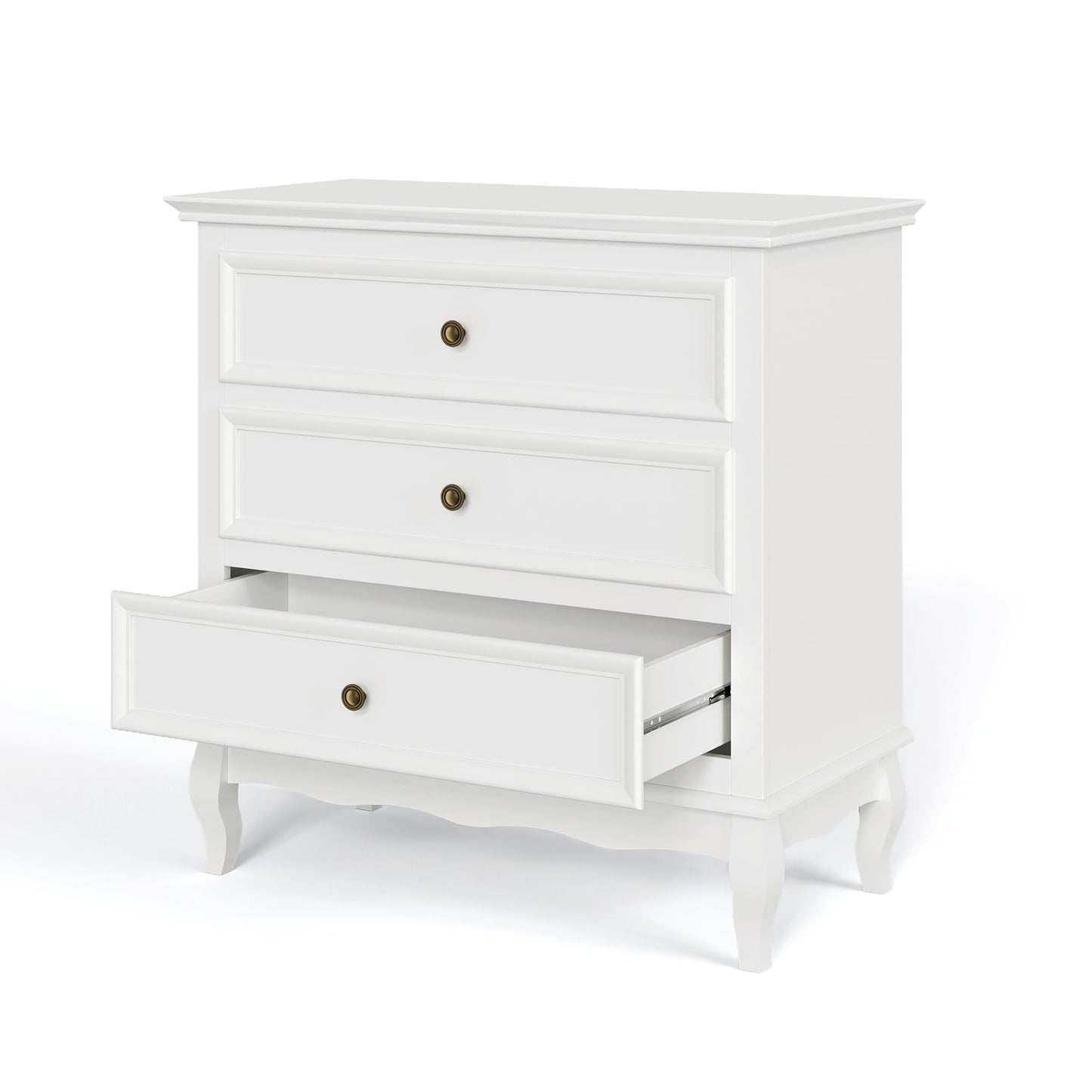White 3 Drawer Dresser with Ball Bearing Slide, Sturdy Frame Modern Wood Dresser Wide Nightstand Cabinet for Bedroom, Living Room