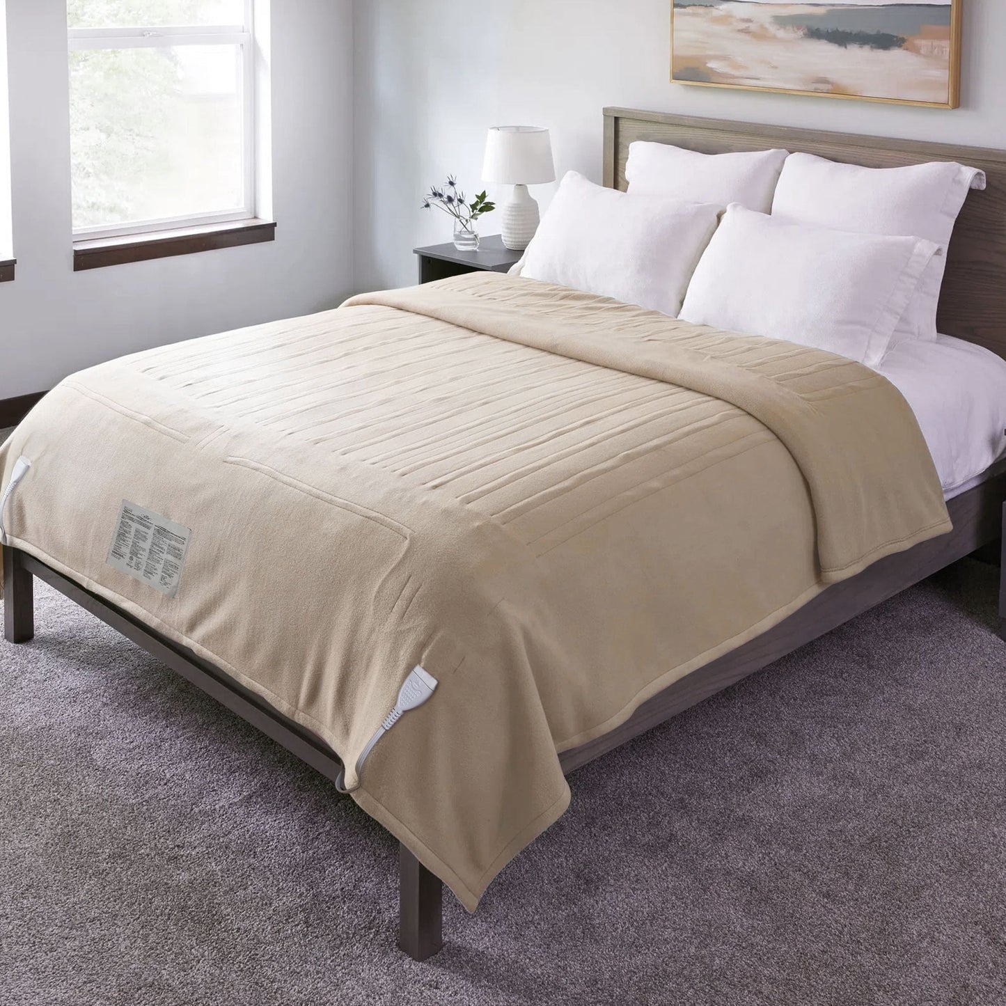 Superjoe Electric Blankets King Size 100'' x 90'' Heated Blankets with Dual Controllers, 10 Heat Settings Auto-off Timer Throw Blanket, Beige Warm Gifts