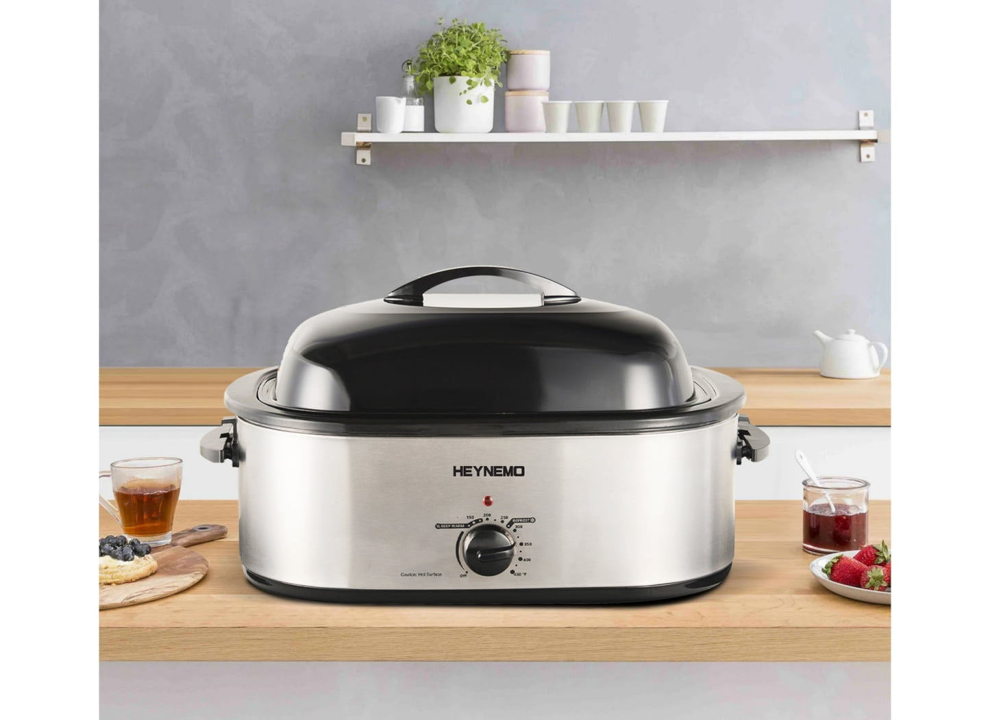 CozyHome 18 Quart Electric Roaster Oven Stainless Steel Roaster Oven for Turkey With Self-Basting Lid Removable Insert Pot, Silver