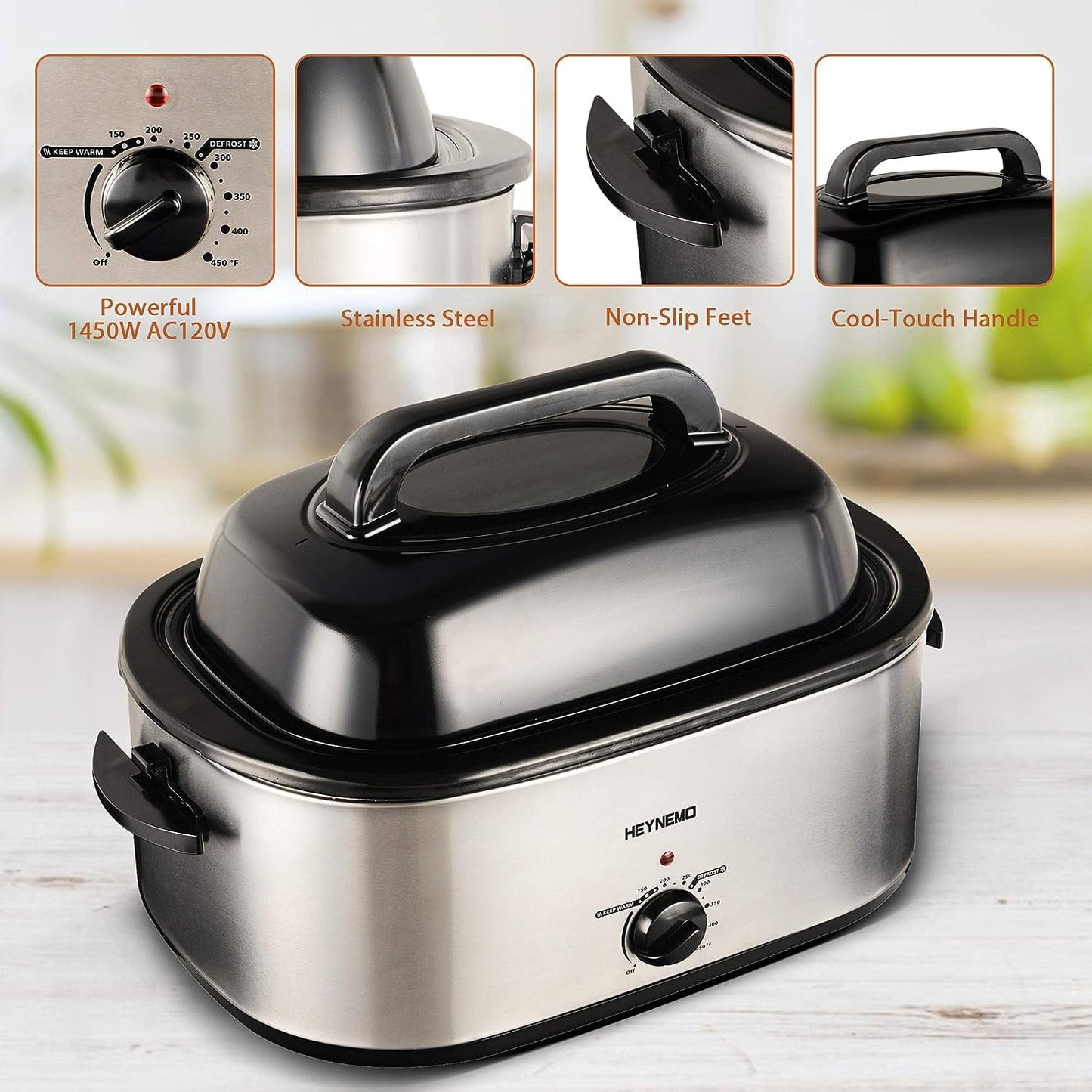 CozyHome 22 Quart Electric Roaster Oven Stainless Steel With Self-Basting Lid Removable Insert Pot Silver | Perfect For Family Gatherings, Silver