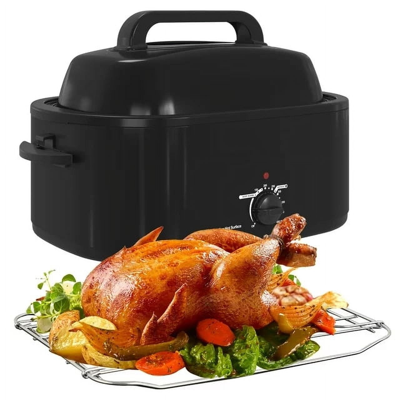 CozyHome 26 Quart Electric Roaster Oven Stainless Steel Turkey Roaster Oven, Self-Basting Lid Removable Insert Pot, Black
