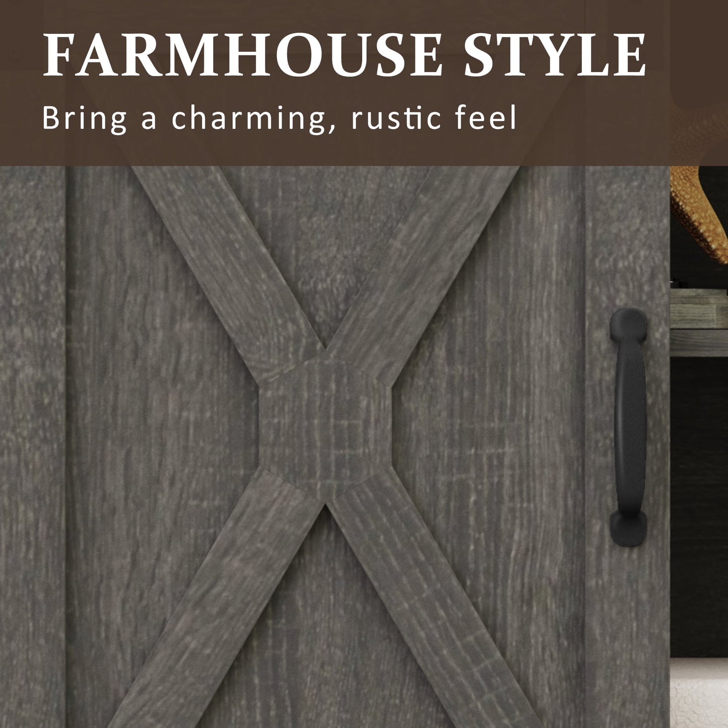 CozyHom Farmhouse TV Stand With Storage, Sliding Bar Door Cabinet TV Storage Cabinet Sideboard, Dark Gray