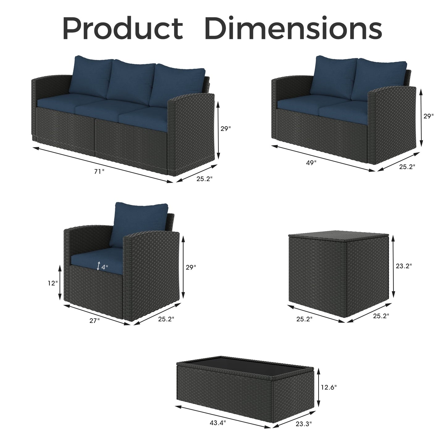 Royalcraft 9 Pieces Patio Furniture Set, All Weather PE Wicker Rattan Outdoor Sectional Sofa with Storage Box and Cushion, Outdoor Furniture for Lawn Backyard Poolside Porch