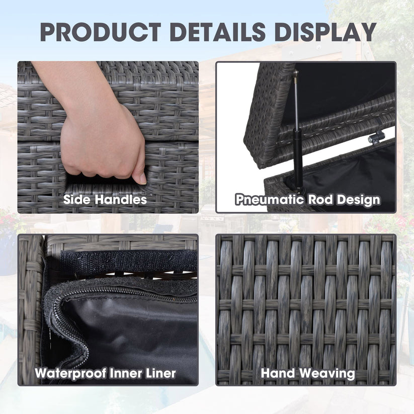 Royalcraft Outdoor Storage Box, 140 Gallon Grey PE Wicker Patio Storage Bin Patio Deck Boxes with Waterproof Inner