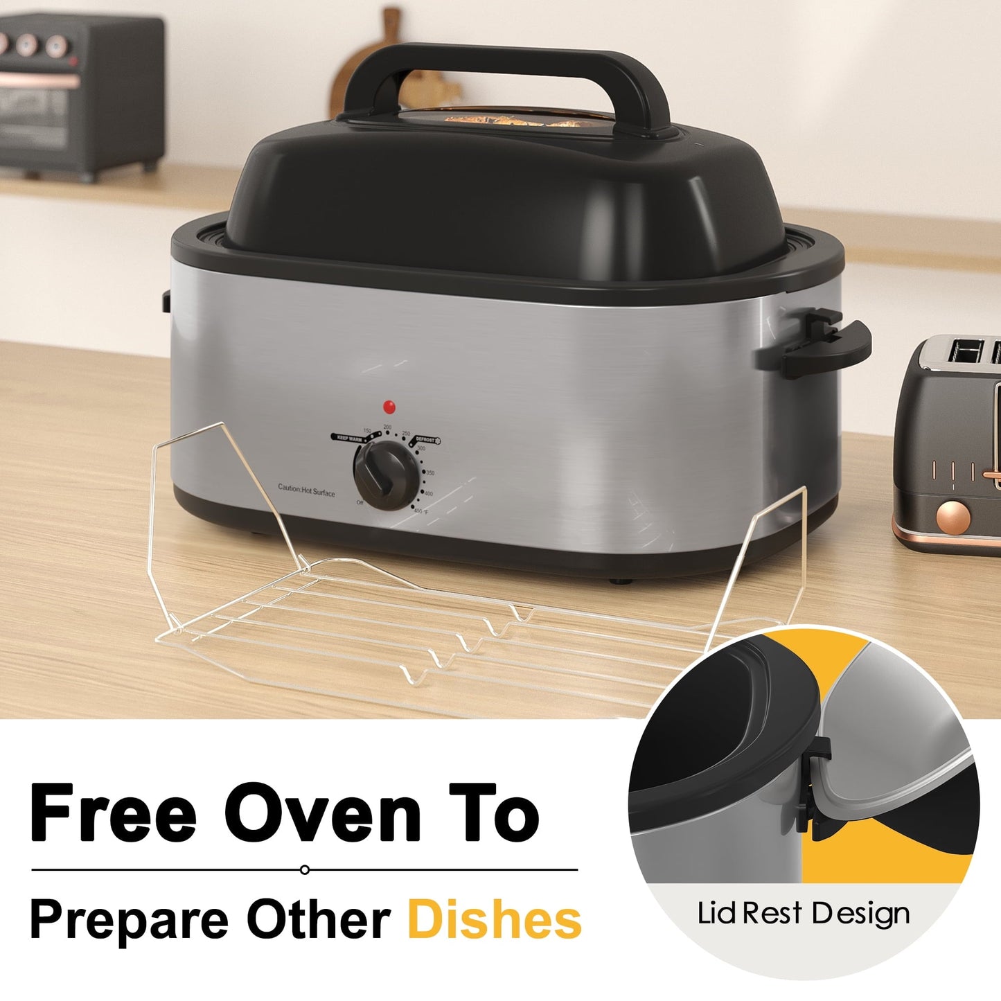 Electric Roaster,20 Quart Roasting Oven with Self-Basting Lid Removable Pan,Turkey Roaster Oven with 150 to 450F Temperature Control Cool-Touch Handles,Black