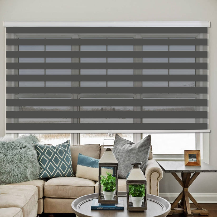 Royalcraft Cordless Zebra Blinds for Windows,36" W x 72" H White Dual Layer Zebra Roller Shades Blinds for Windows, Sheer or Privacy Light Control, Day and Night Window Shades for Living Rome, Office