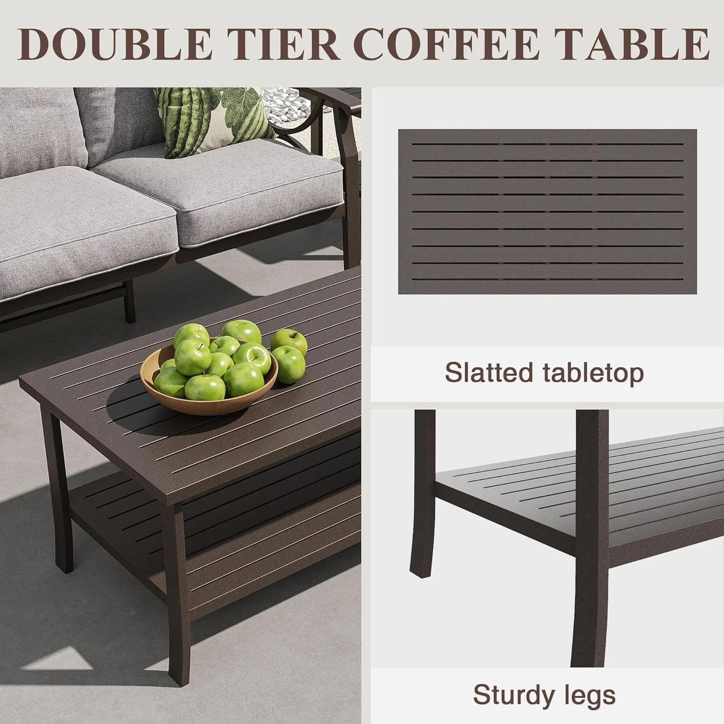 Outdoor Patio Furniture Set, 5 Piece Patio Conversation Set with Ottomans, Metal Furniture Set for Porch Backyard Garden, Grey