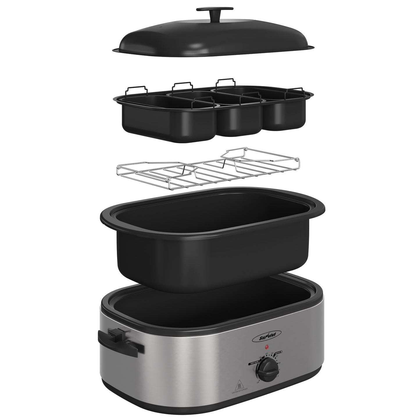 Electric Roaster Oven, 18 QT Turkey Roaster with Self-Basting Lid and Buffet Server, Roaster Oven with Adjustable Temperature Control, Removable Pan & Rack for Turkey, Pizza, Meat, Stainless Steel, Silver