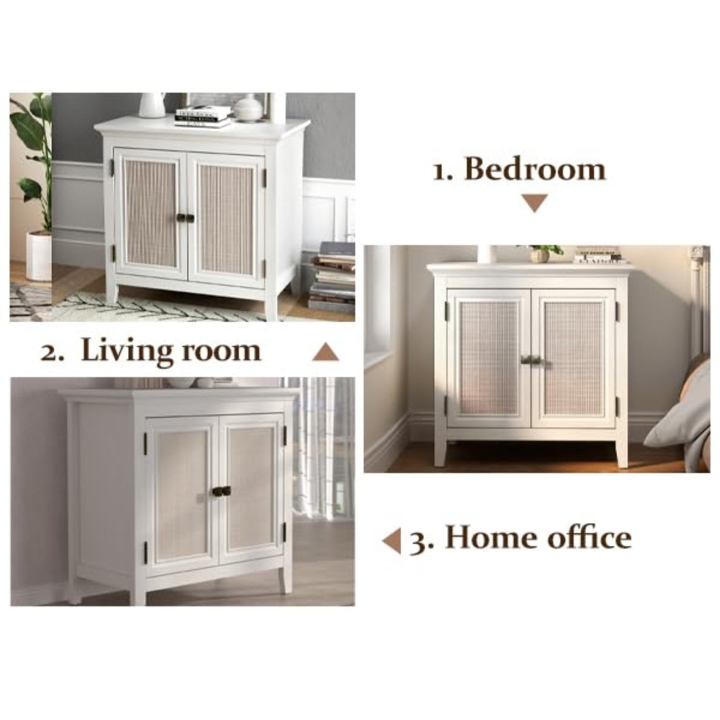 CozyHome Storage Cabinet, Kitchen Sideboard Cabinet with Rattan Decor Doors, Accent Buffet Cabinet with Adjustable Storage Shelf, Wood Cabinet Organizer for Hallway, Dining Room, Living Room, White