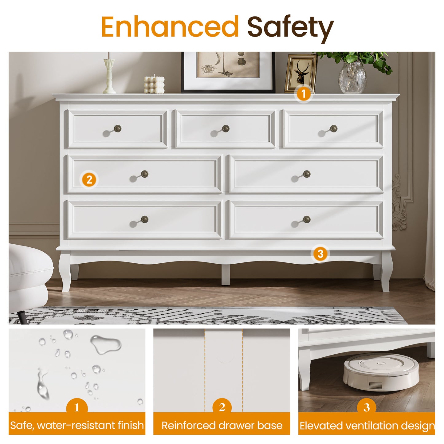 55'' Dresser with 7 Spacious Drawers