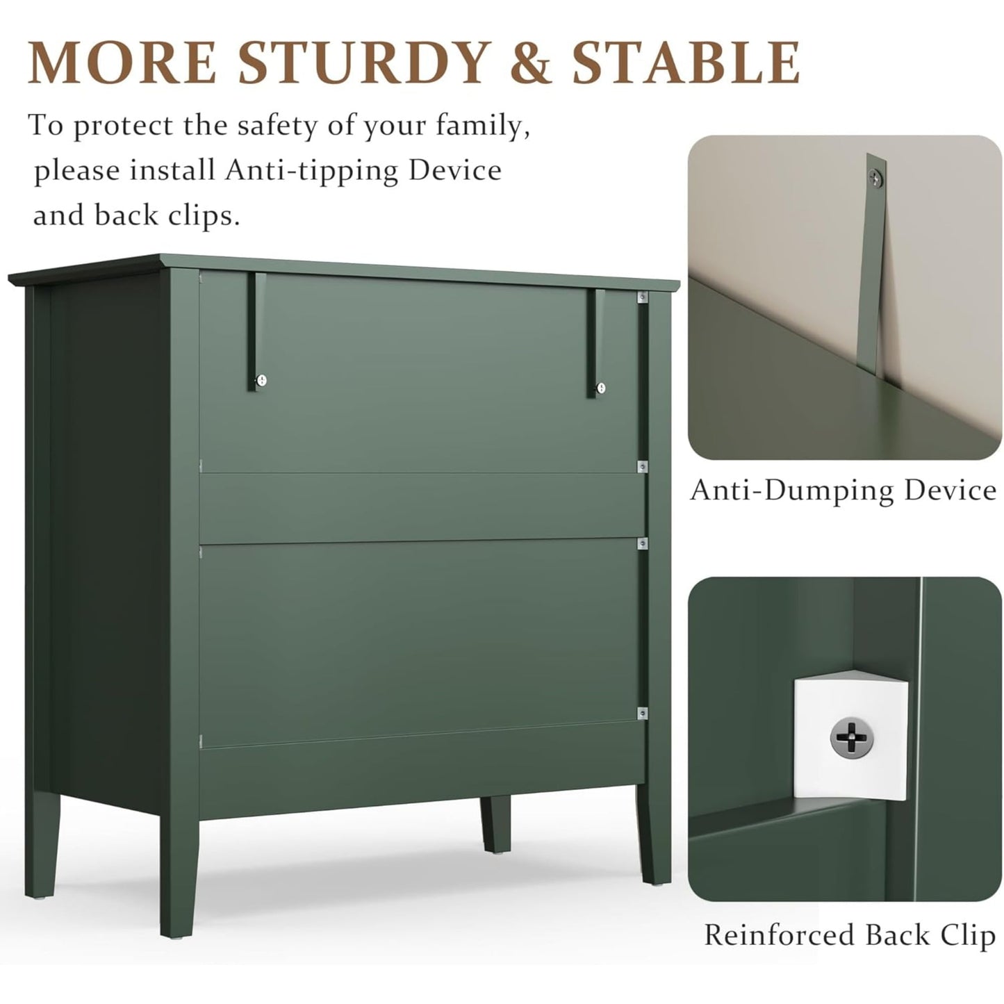 Superjoe Green 3 Drawer Dresser, Painted 30 Inch Tall Wood Nightstand with Storage, Wide Modern Chest of Drawers with Ball Bearing Slide for Bedroom Hallway Living Room Entryway Office