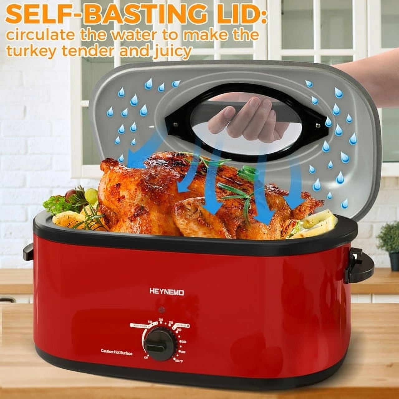 CozyHome 22-Quart Electric Roaster Oven with Visible Self-Basting Lid, Turkey Roaster Oven with Removable Pan and Rack, Perfect for Large Meals and Holiday Feasts, Black