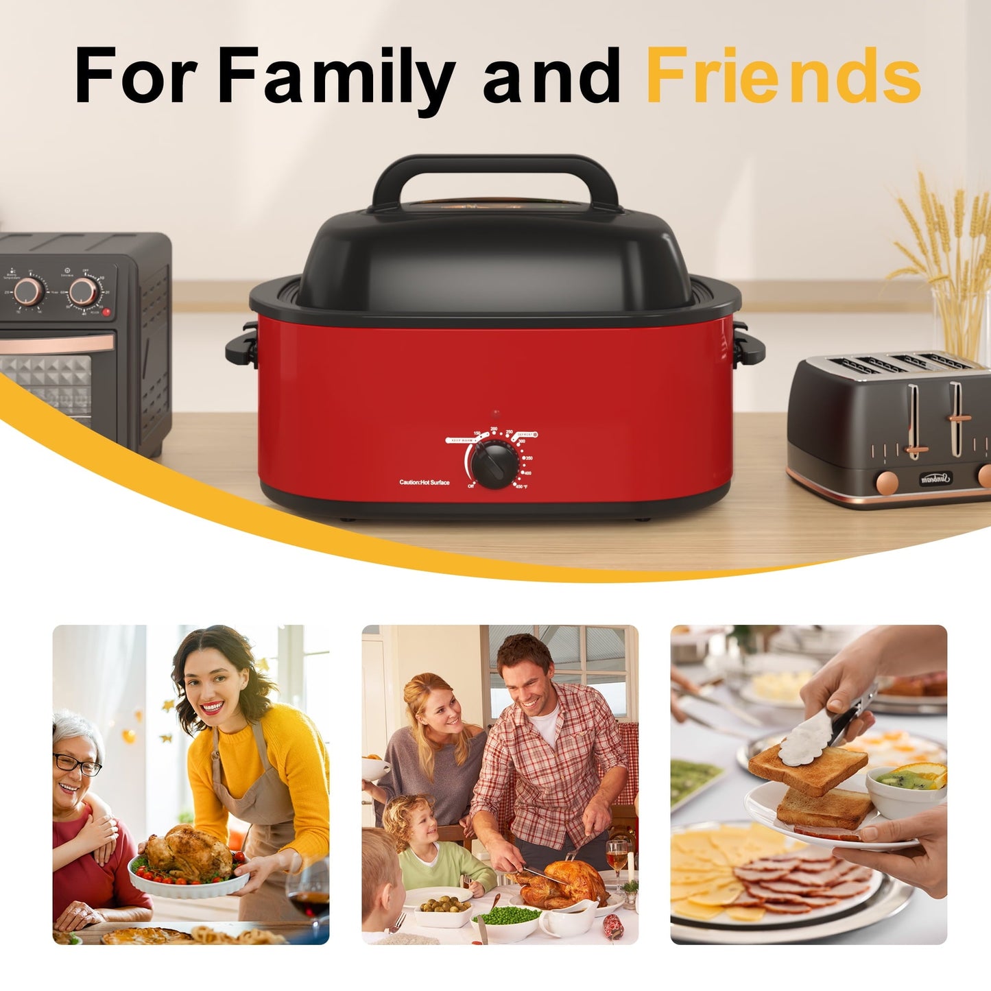 Electric Roaster,20 Quart Roasting Oven with Self-Basting Lid Removable Pan,Turkey Roaster Oven with 150 to 450F Temperature Control Cool-Touch Handles,Black