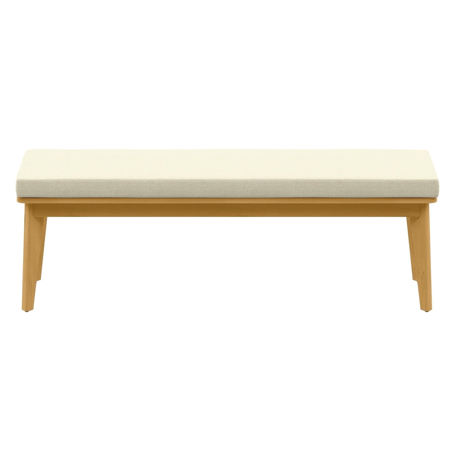 Heynemo Acacia Patio Bench, Upholstered Bench with Thick Cushion, Modern Wood Outdoor Dining Bench for Porch, Backyard, Garden, Indoor, Beige