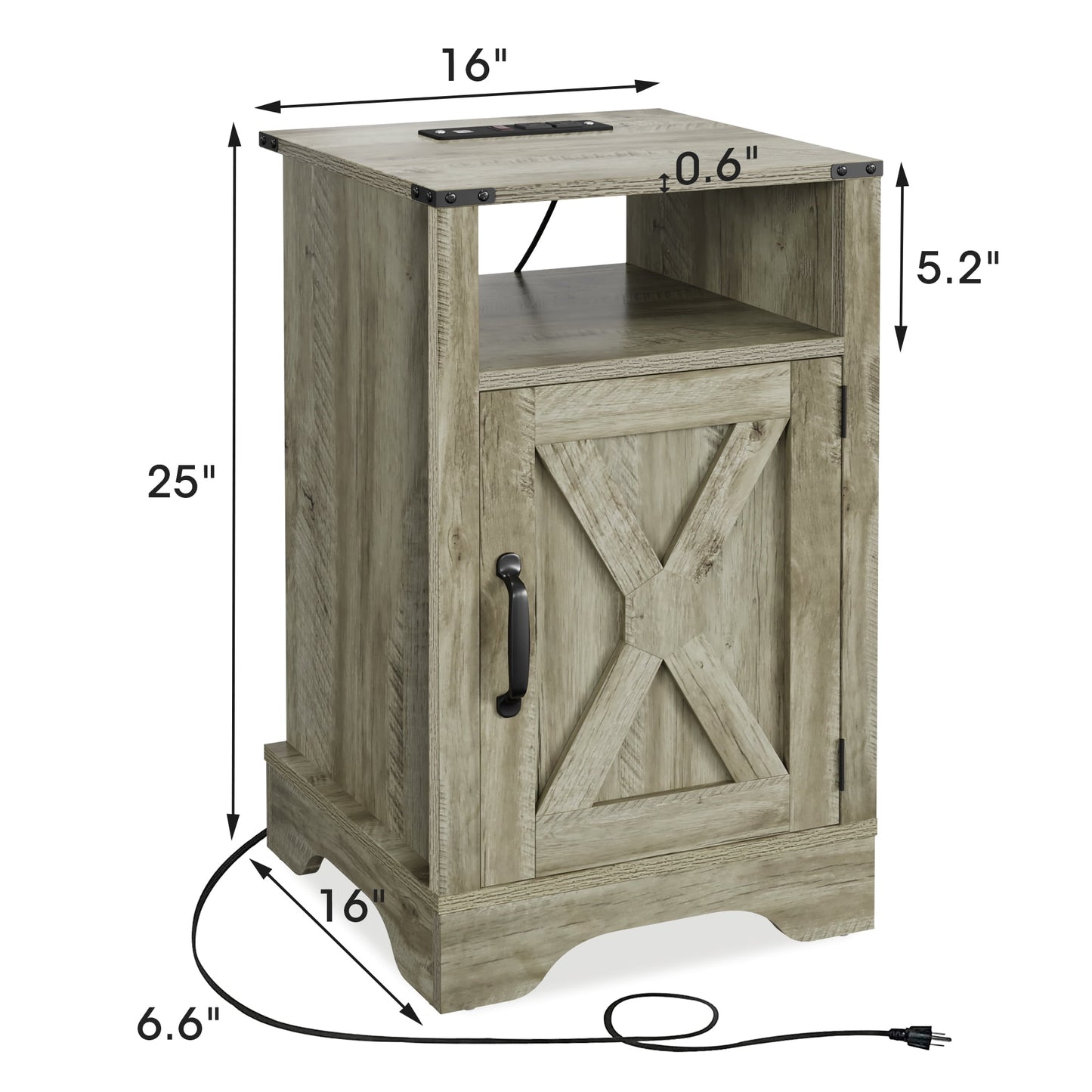 CozyHom Modern Farmhouse USB Nightstand With Charging Station, End Side Table With Charging Station&Storage Cabinet For Bedroom, Light Grey