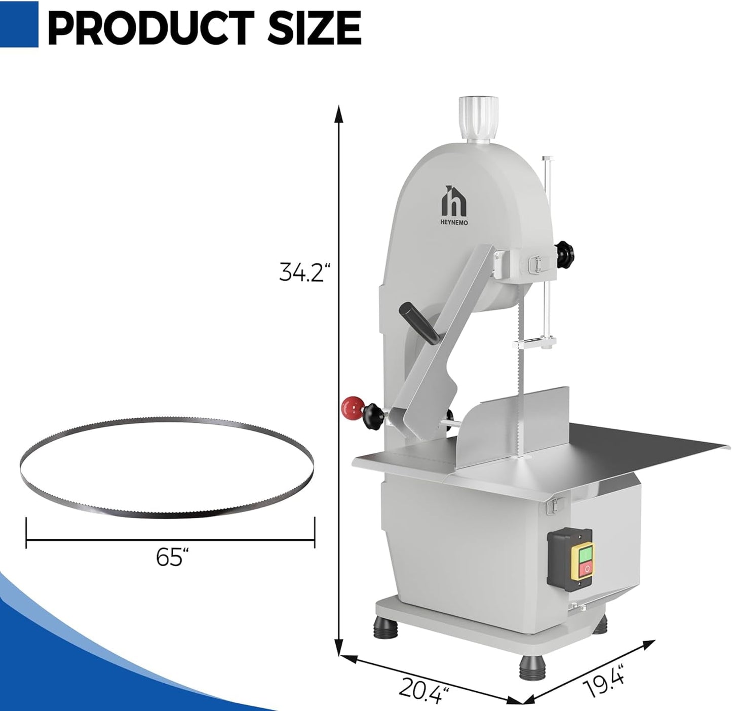 CozyHome 1500W Electric Bone Saw Machine, 0-8 Inch Cutting Thickness, Frozen Meat Cutter, Home Commercial Bandsaw Machine for Chicken Fish Trotter Beef Spareribs, Equipped with 5 Saw Blades