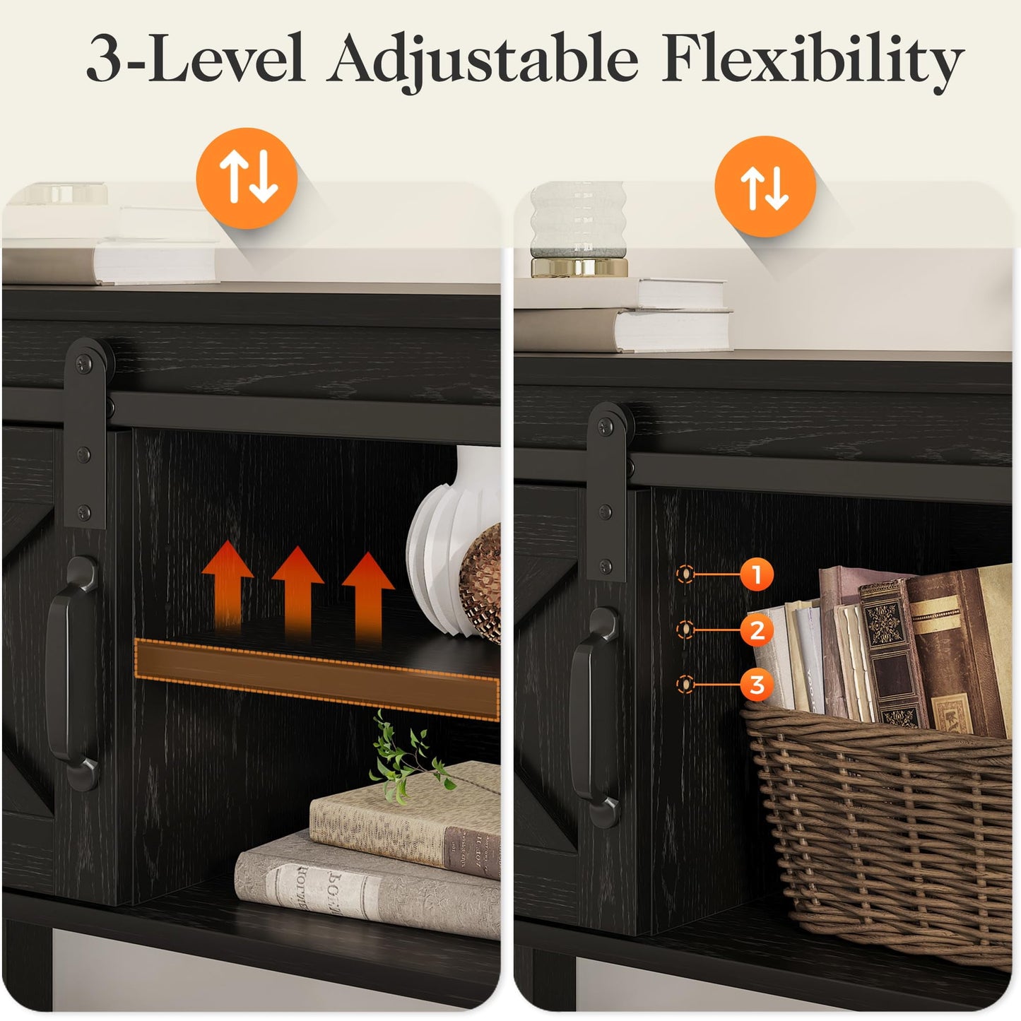 CozyHome Farmhouse Entryway Table with Storage, 46" Console Table with Sliding Barn Door, Wood Rustic Sofa Table with Adjustable Shelf for Hallway, Living Room, Foyer, Black