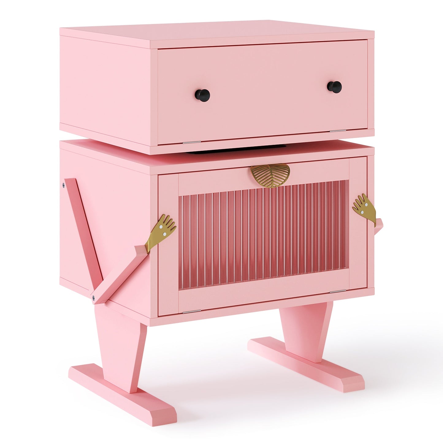Nightstand with 360¡ã Rotating Drawer and LED Light Strip