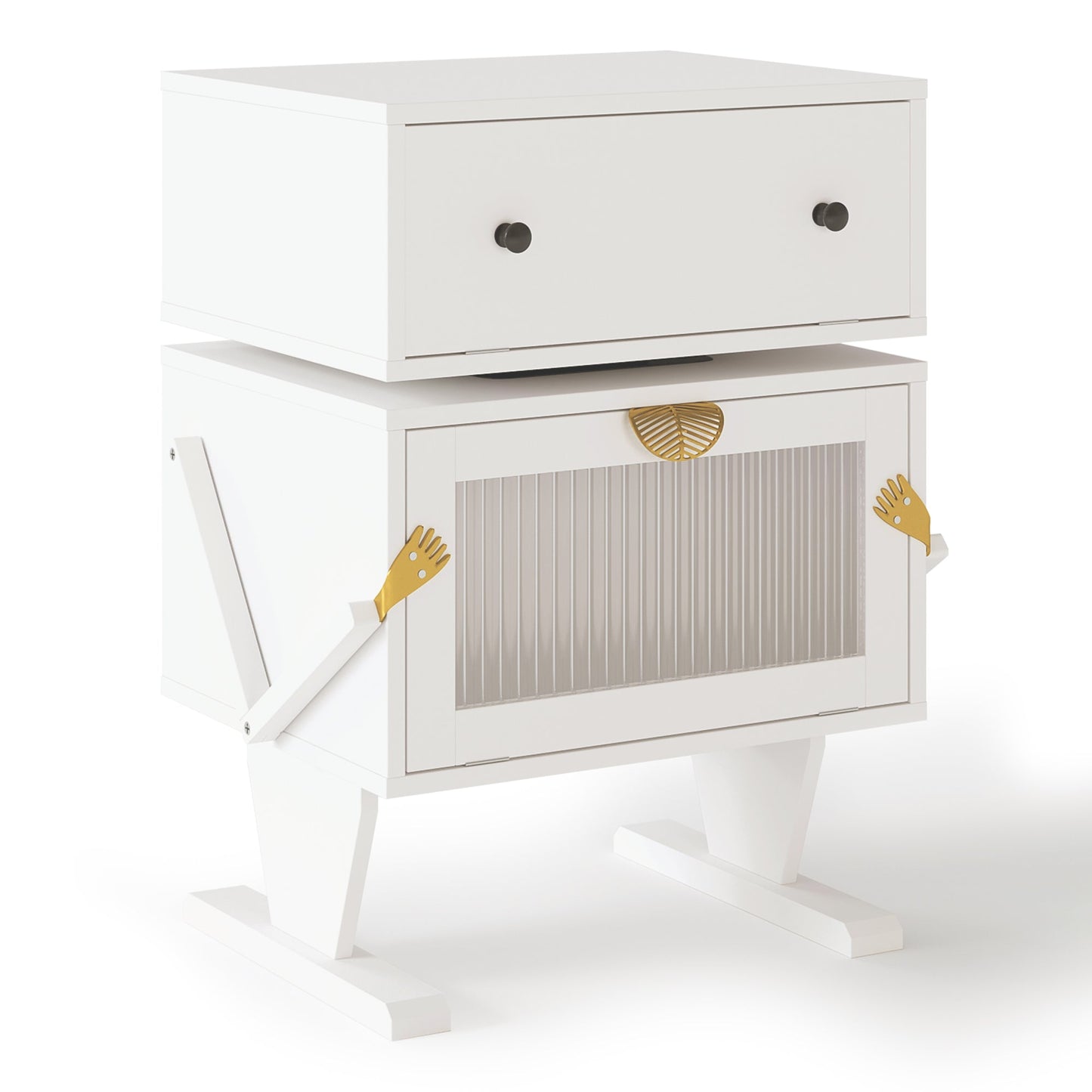 Nightstand with 360¡ã Rotating Drawer and LED Light Strip