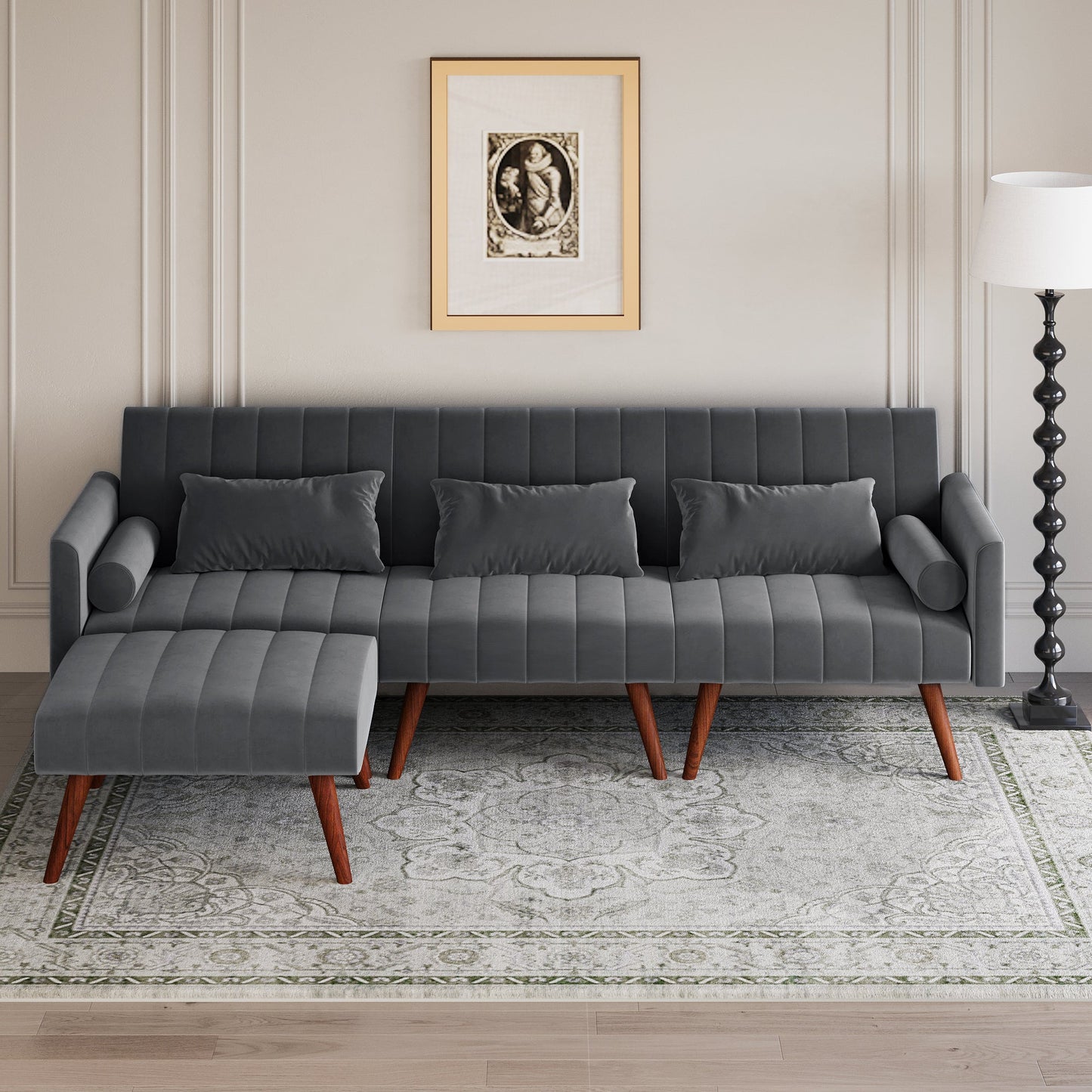 RoyalCraft Sleeper Sectional Sofa Bed£¬ L-Shaped Convertible Sofa with Reclining Backrest and Movable Ottoman£¬ Modern Velvet Fabric Couch for Living Room, Apartment