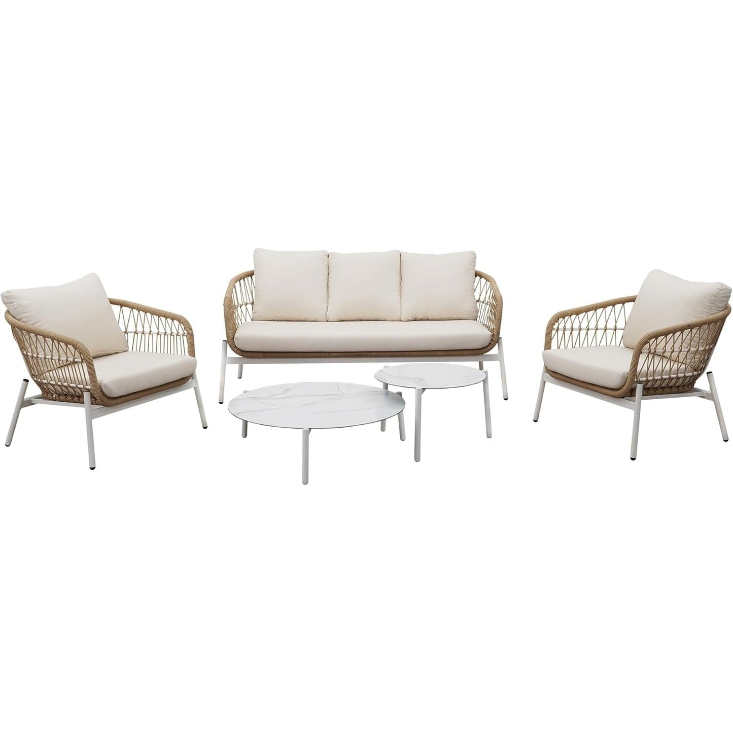 Superjoe 5 Piece Outdoor Patio Furniture Sets, All-Weather Outdoor Conversation Set with Aluminum Frame, Patio Couch Sofa with Nesting Coffee Table and Cushions for Backyard, Balcony, Beige