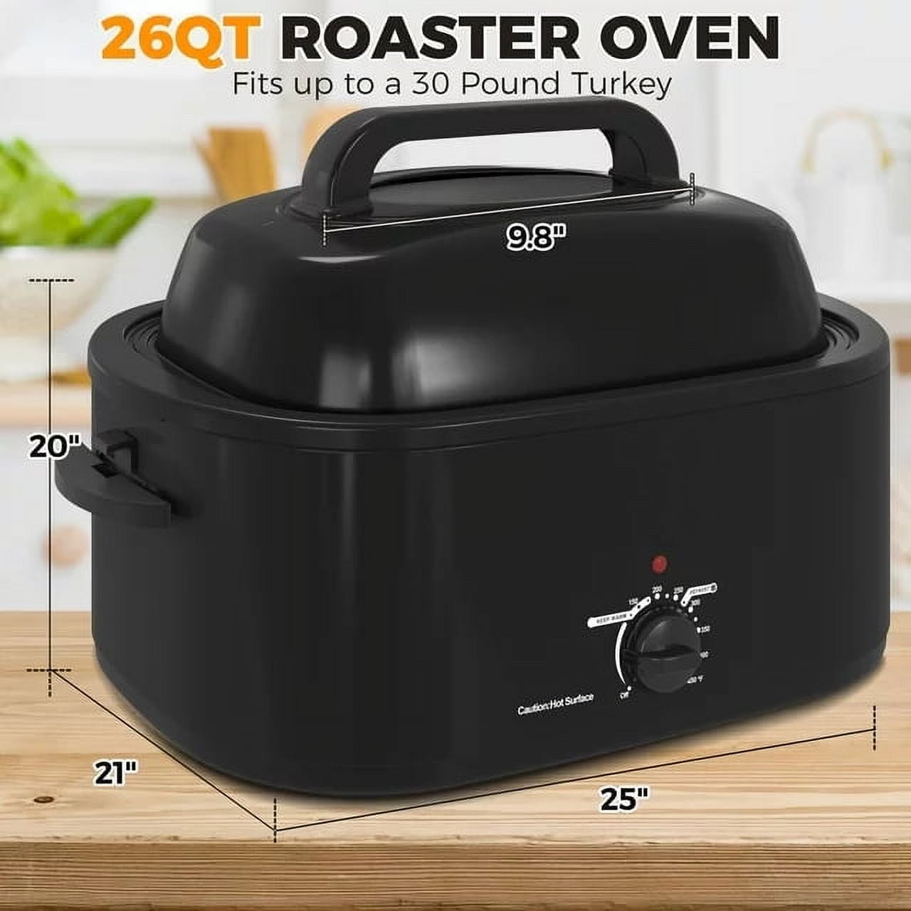 CozyHome 26 Quart Electric Roaster Oven Stainless Steel Turkey Roaster Oven, Self-Basting Lid Removable Insert Pot, Black