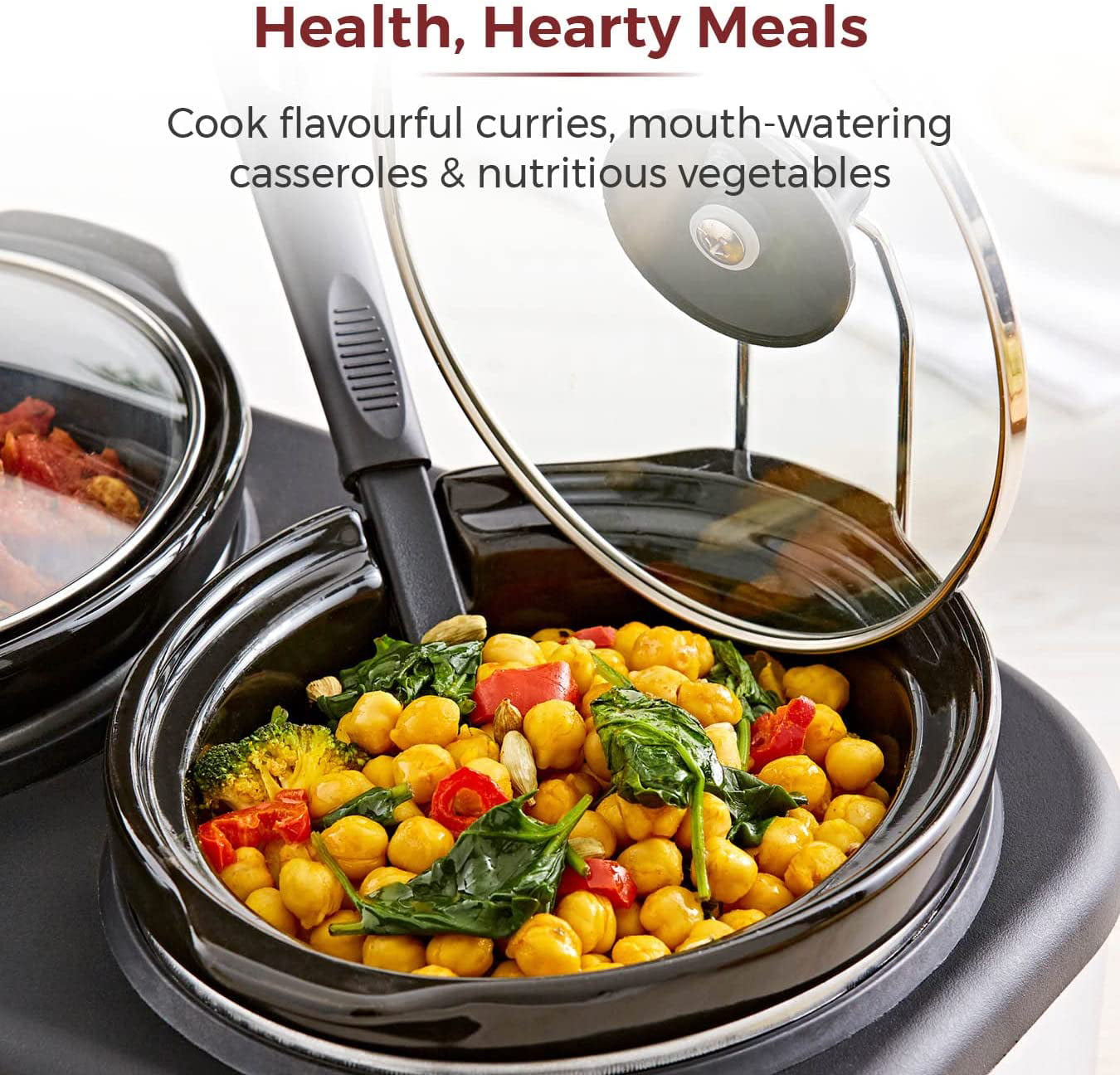 SUNVIVI Dual Pot Slow Cooker, 2 Pot Small Mini Crock Buffet Server and Warmer with Ceramic Pot, Adjustable Temp