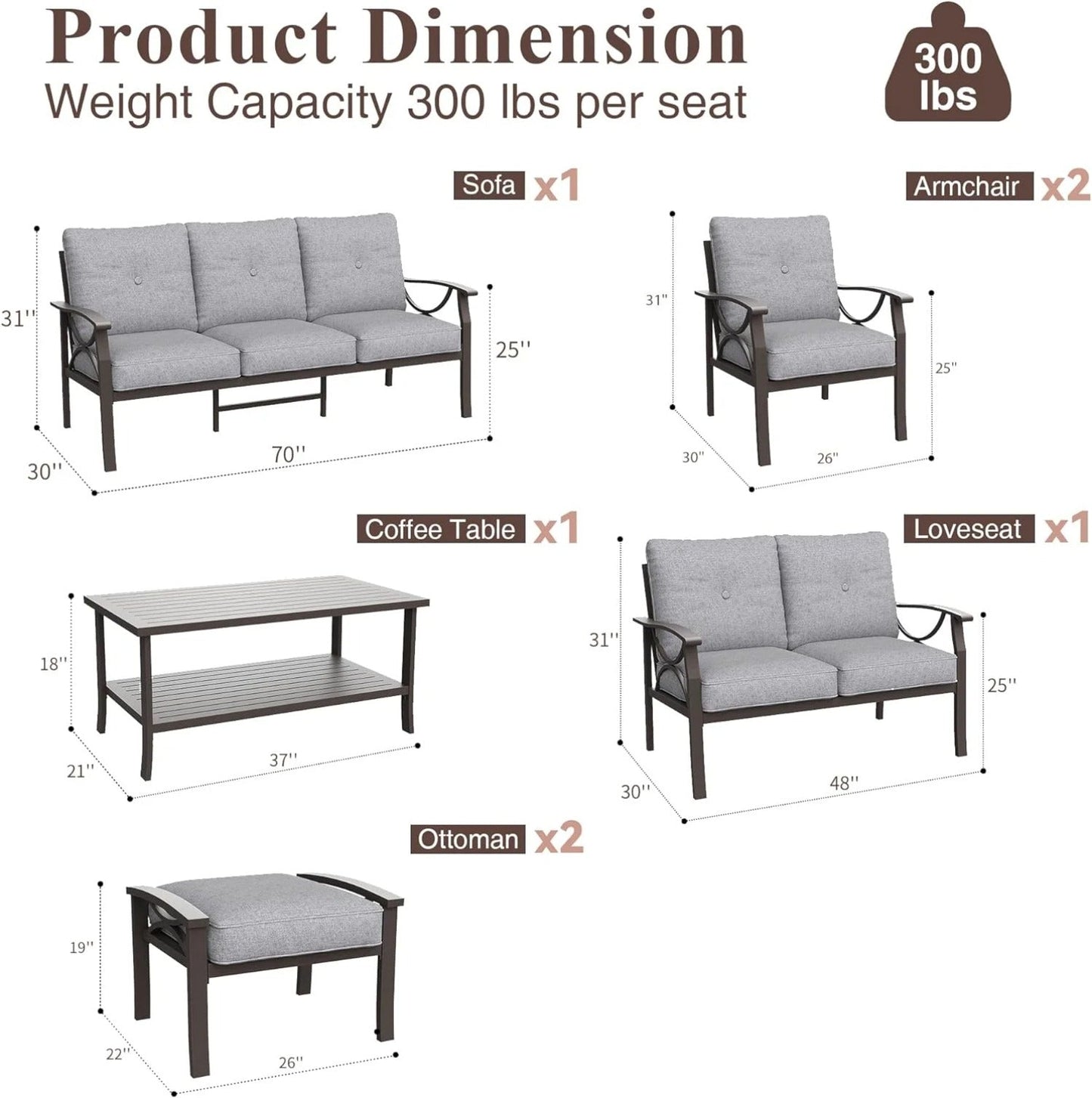 sunvivicollection Metal Outdoor furniture set, All-Weather Metal Patio 3-seat Sofa with Coffee table, Patio Sofa set for Porch Backyard Garden, Black