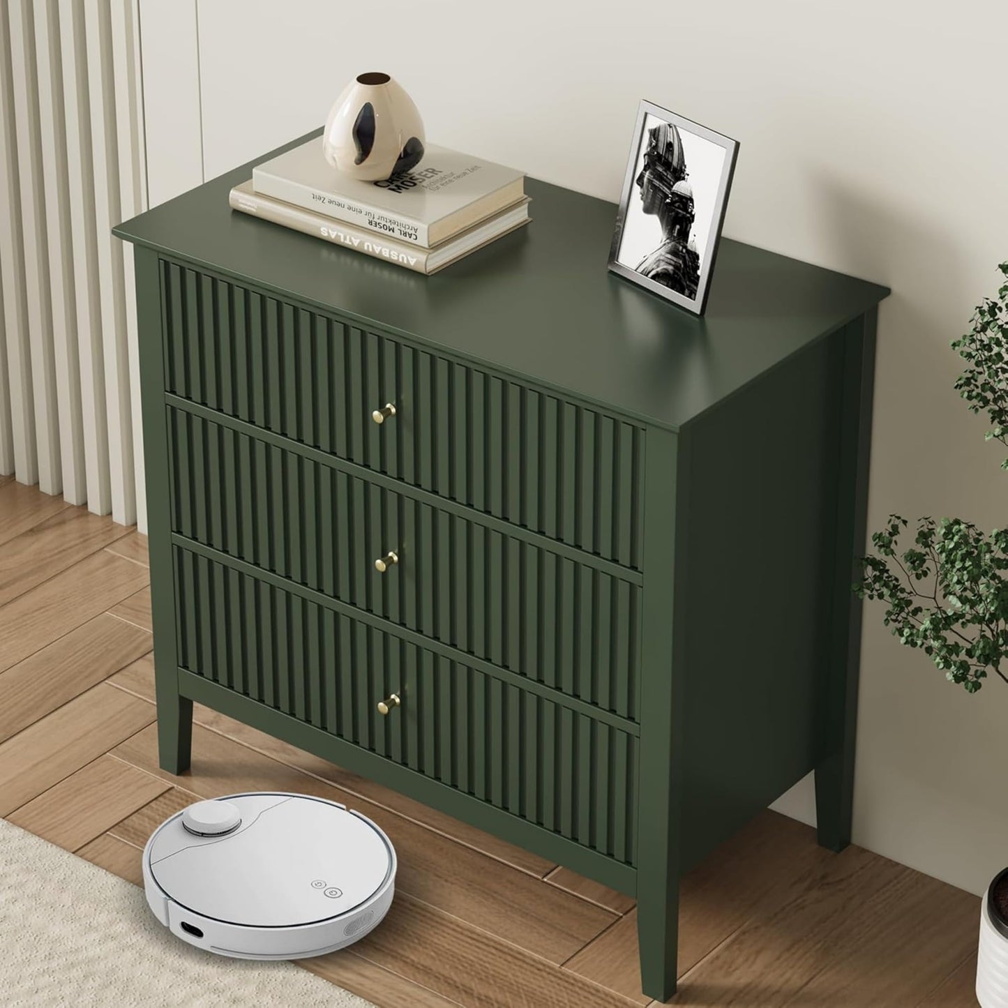 Superjoe Green 3 Drawer Dresser, Painted 30 Inch Tall Wood Nightstand with Storage, Wide Modern Chest of Drawers with Ball Bearing Slide for Bedroom Hallway Living Room Entryway Office