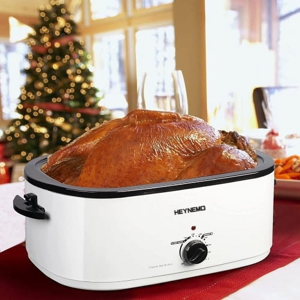 CozyHome 24 QT Electric Stainless Steel Turkey Roaster Oven, Self-Basting Lid Removable Insert Pot Perfect for Gathering and Dining, White
