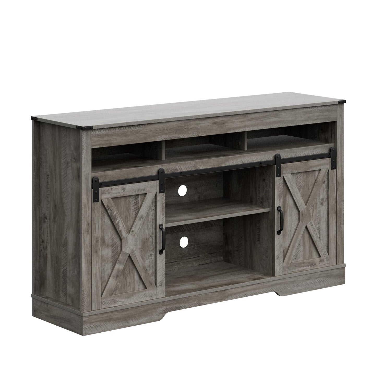 Superjoe Farmhouse TV Stand for TVs up to 70", Modern Entertainment Center w/Sliding Barn Doors, Media Console Storage Cabinet for Living Room Bedroom, Light Grey