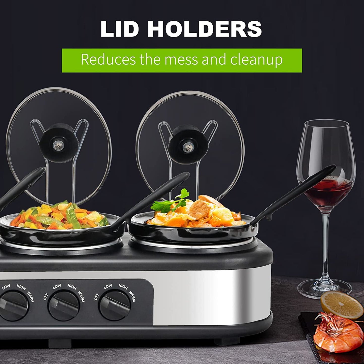 SUNVIVI Dual Pot Slow Cooker, 2 Pot Small Mini Crock Buffet Server and Warmer with Ceramic Pot, Adjustable Temp