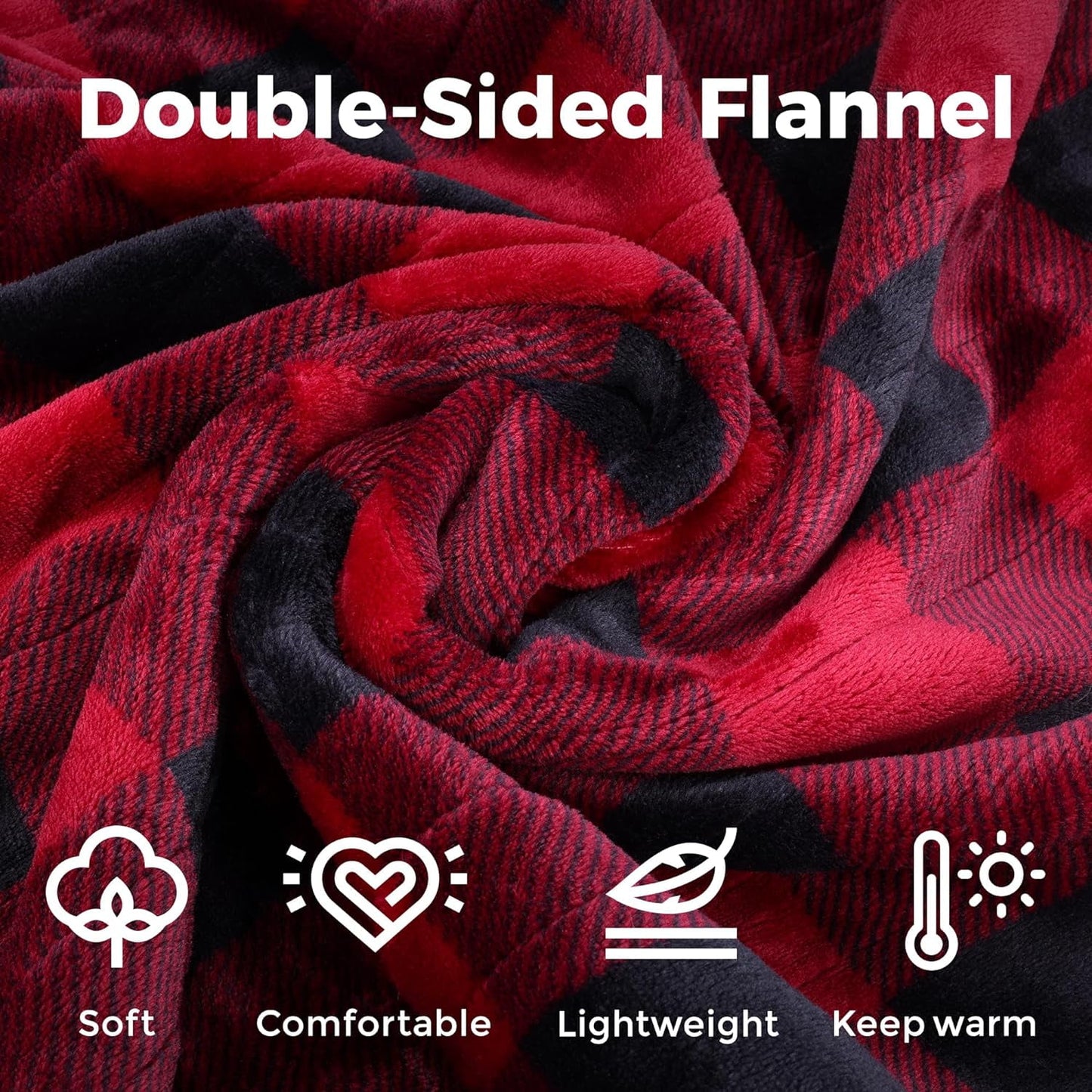Superjoe Electric Throw Heated Blanket, Double-Layer Flannel, 4 Heat Settings and Auto-off, 60" x 50", Red Plaid