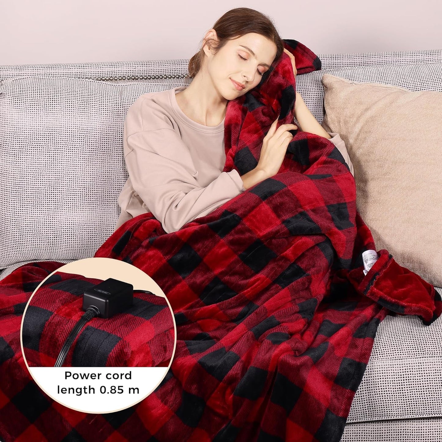 Superjoe Electric Throw Heated Blanket, Double-Layer Flannel, 4 Heat Settings and Auto-off, 60" x 50", Red Plaid