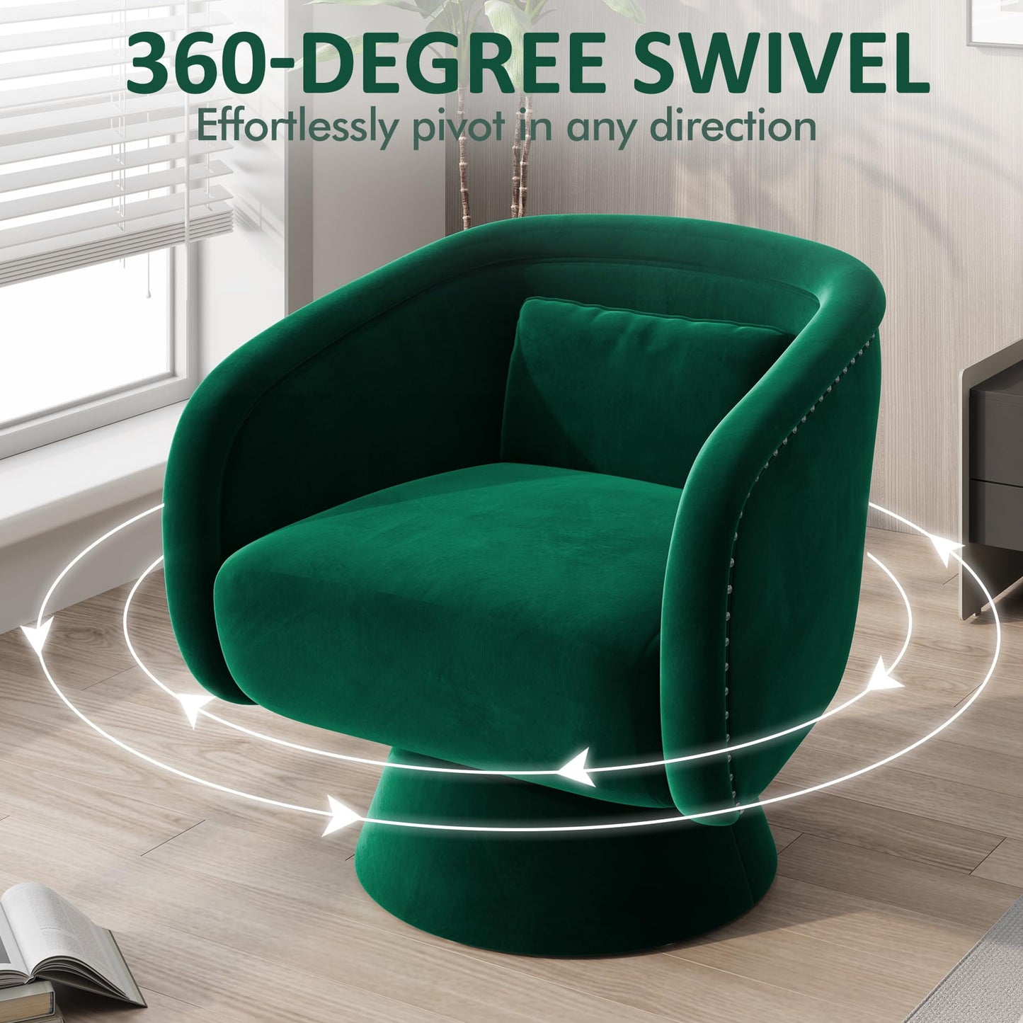 CozyHome Swivel Barrel Chair,360 Degree Swivel Accent Chair, Modern Round Chair with Pillow, Comfy Fabric Living Room Chairs for Bedroom, Office, Blue