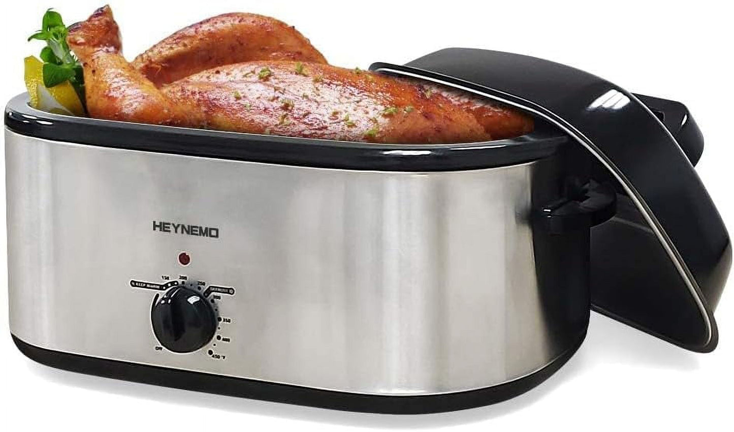 CozyHome 20 Quart Electric Roaster Oven Stainless Steel Roaster Oven, Self-Basting Lid Removable Insert Pot, Silver