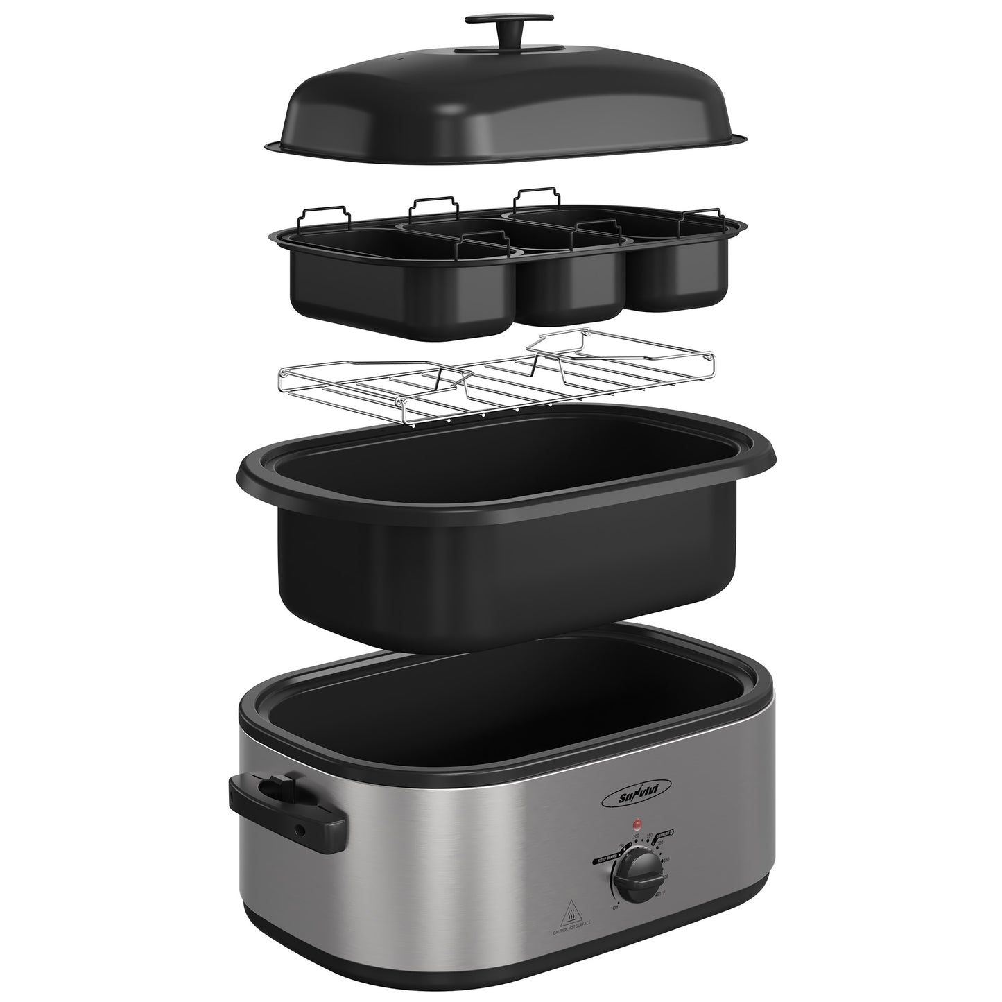 Electric Roaster Oven, 20 QT Roaster with Self-Basting Lid and Buffet Server, Turkey Roaster Oven with 150-450°F Full-Range Temperature Control, Removable Pan & Rack, Stainless Steel, Silver