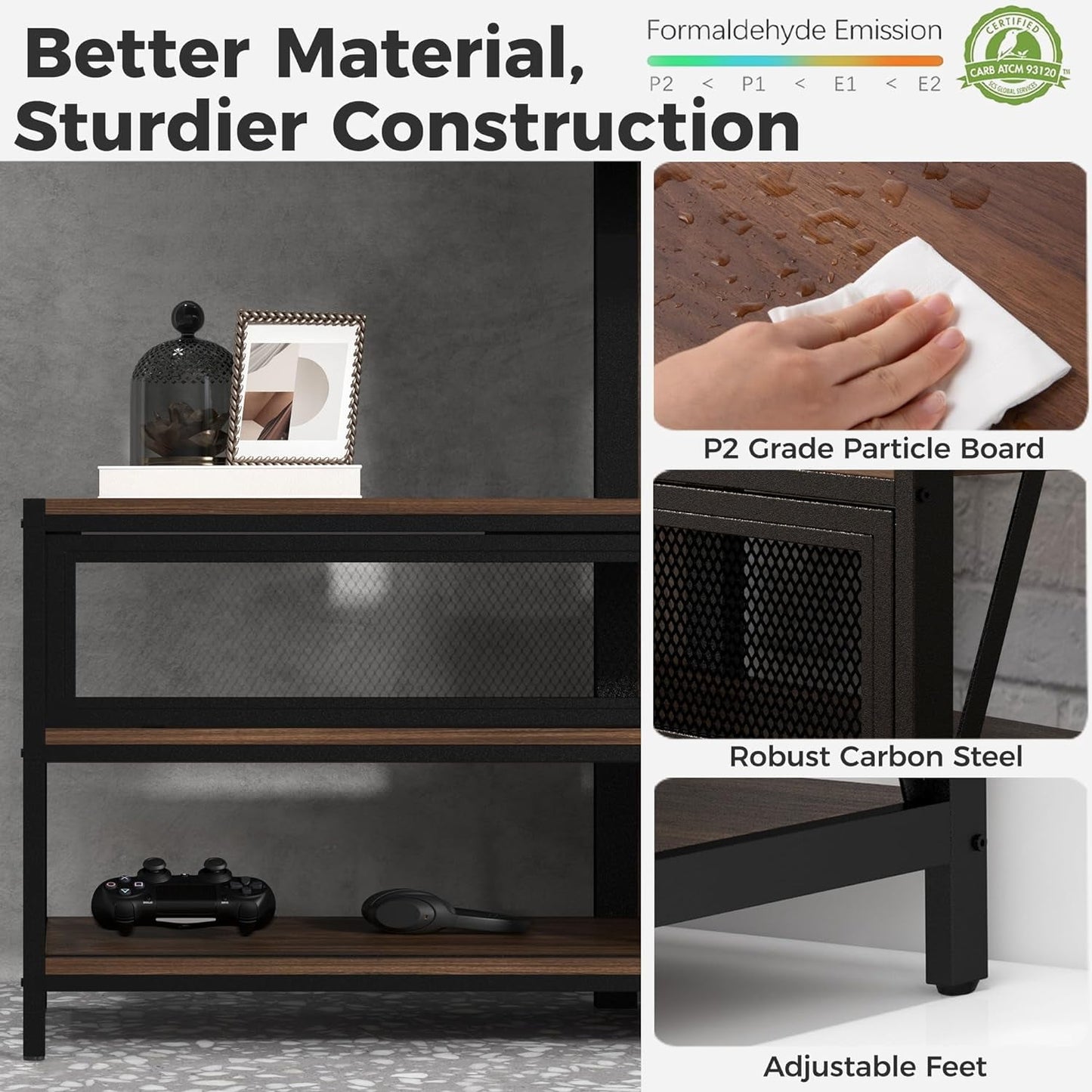 Cozyhom TV Stand with Mount and LED Light, Swivel Entertainment Center for TVs up to 70 Inches, 3-Tier Gaming Media Console Table with Power Outlet for Living Room, Bedroom, Office, Rustic Brown