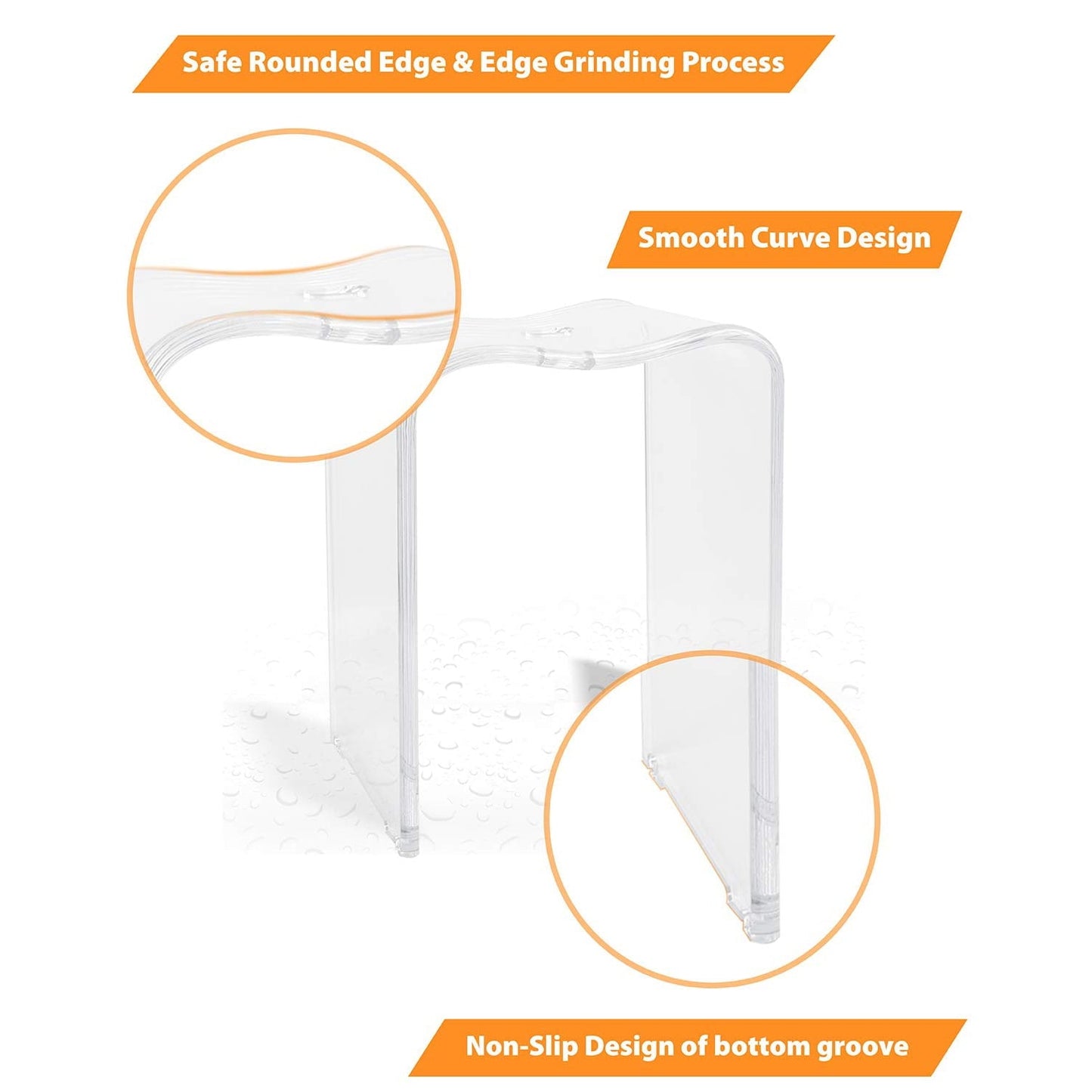 Superjoe Acrylic Shower Bench Seat Bathroom Shower Stool, Rounded Edge and Sleek Designed, 3/4" Thick, Weight Capacity 300 lbs, Clear