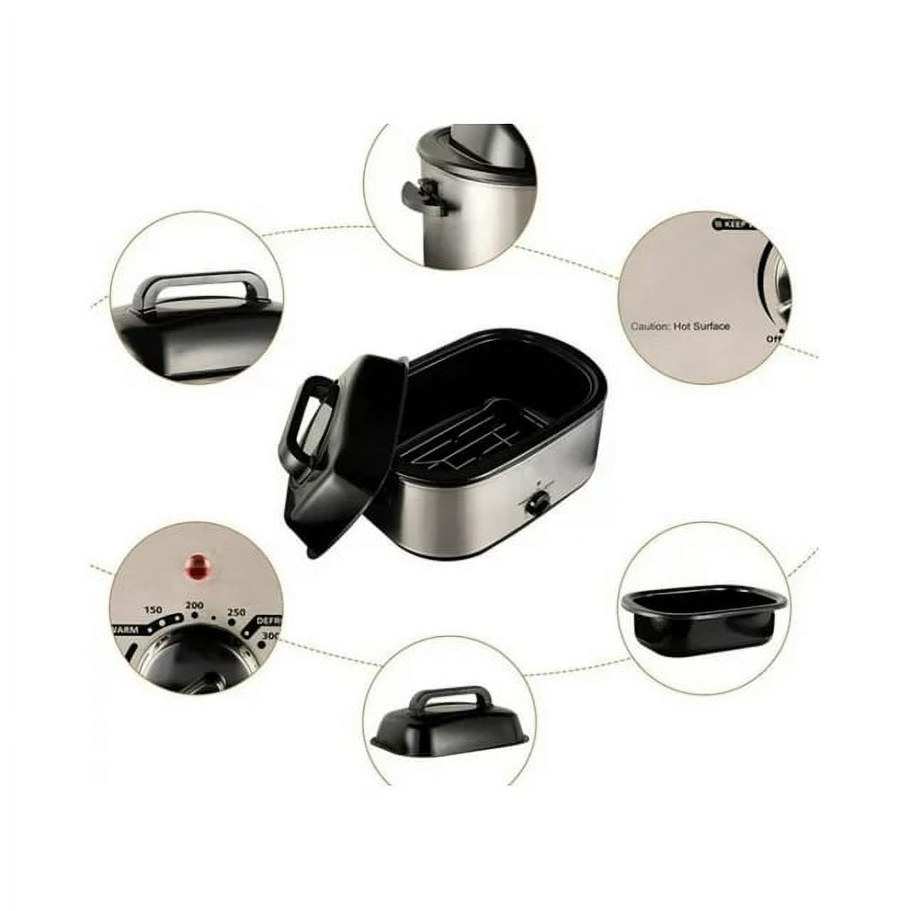 CozyHom 26 Quart Electric Roaster Oven Stainless Steel Portable Turkey Electric Roaster Oven, Self-Basting Lid Removable Insert Pot, Silver