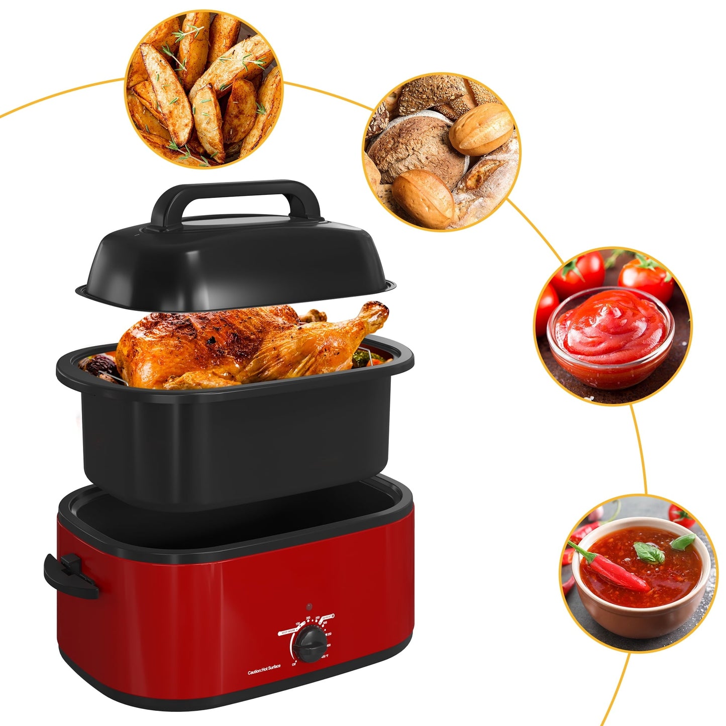 Electric Roaster,20 Quart Roasting Oven with Self-Basting Lid Removable Pan,Turkey Roaster Oven with 150 to 450F Temperature Control Cool-Touch Handles,Black