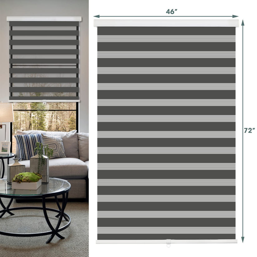 Royalcraft Cordless Zebra Blinds for Windows,36" W x 72" H White Dual Layer Zebra Roller Shades Blinds for Windows, Sheer or Privacy Light Control, Day and Night Window Shades for Living Rome, Office