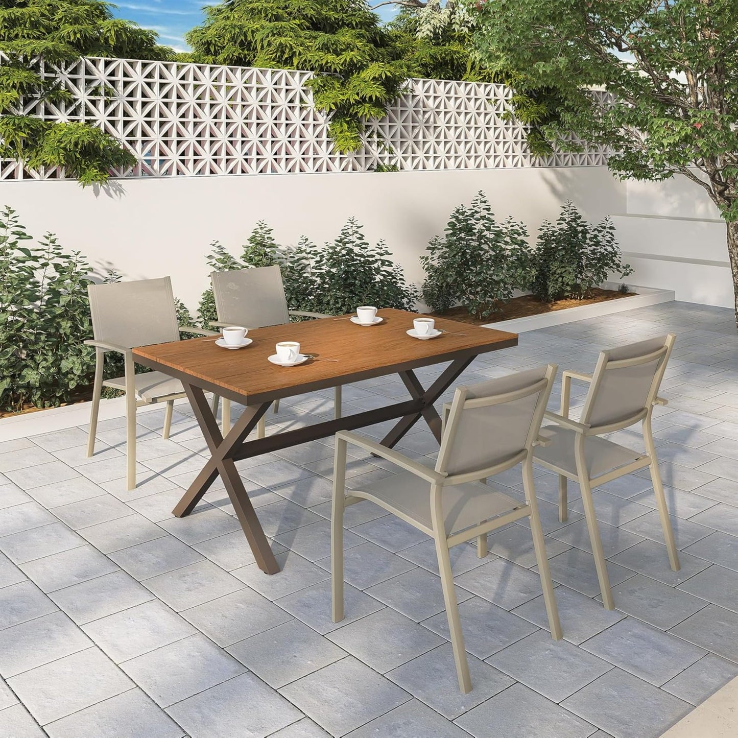 Superjoe Outdoor Dining Chairs Set of 2, Patio Chairs with Aluminum Frame and Breathable Textilene, Stackable Outdoor Chairs, Comfortable Outdoor Seating for Deck, Backyard, Lawn, Khaki