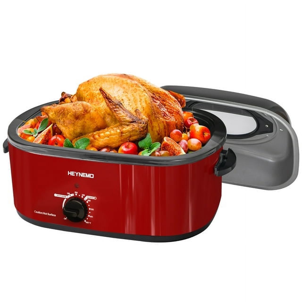 CozyHome 24 QT Electric Stainless Steel Turkey Roaster Oven, Self-Basting Lid Removable Insert Pot Perfect for Gathering and Dining, Red