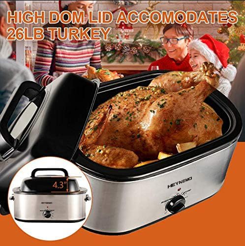 CozyHome 22 Quart Electric Roaster Oven Stainless Steel With Self-Basting Lid Removable Insert Pot Silver | Perfect For Family Gatherings, Silver