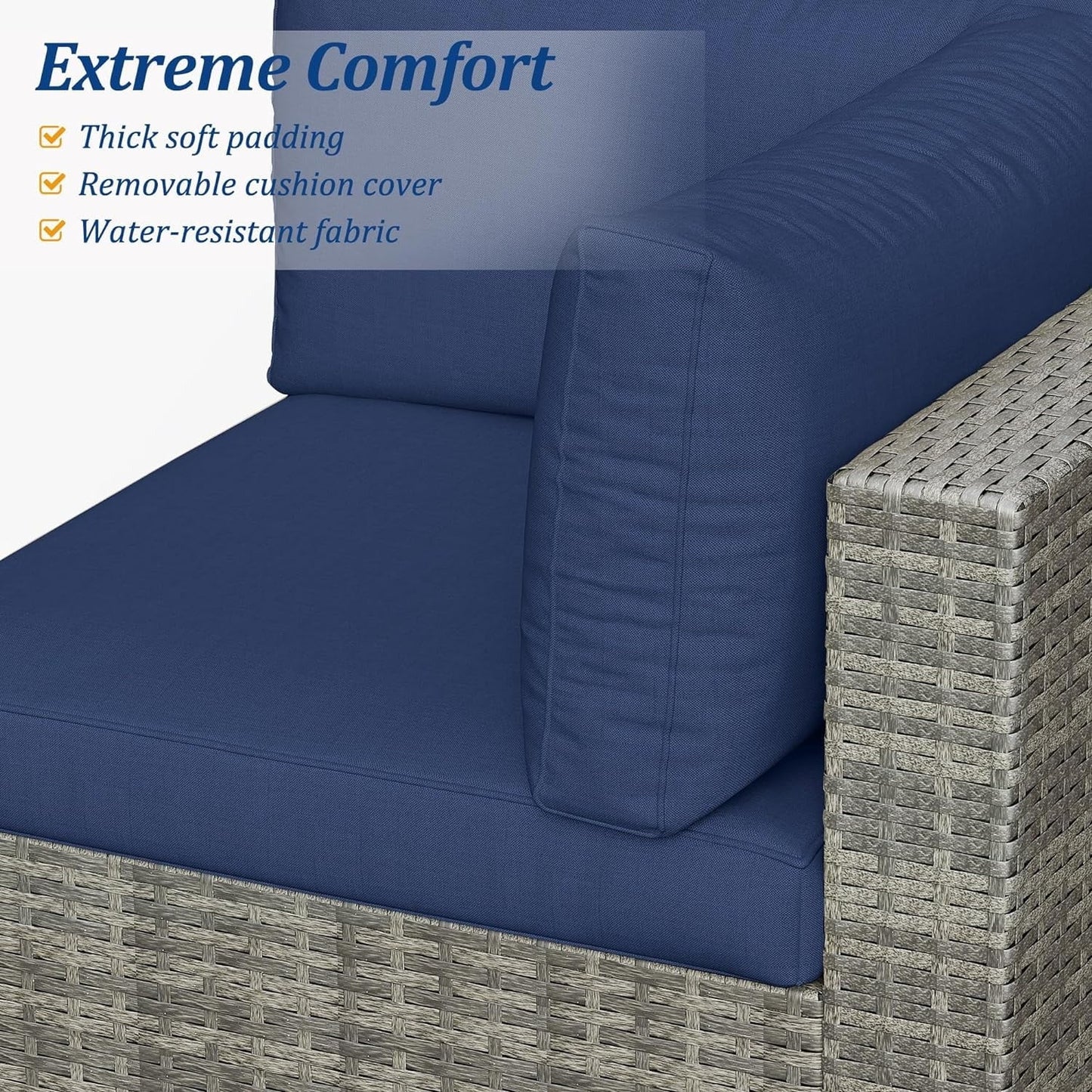 sunvivicollection Outdoor Patio Furniture Set, 7 Pieces Outdoor Wicker Sectional Sofa with Waterproof Cover, Blue Cushions with Strip and Zippers, Brown