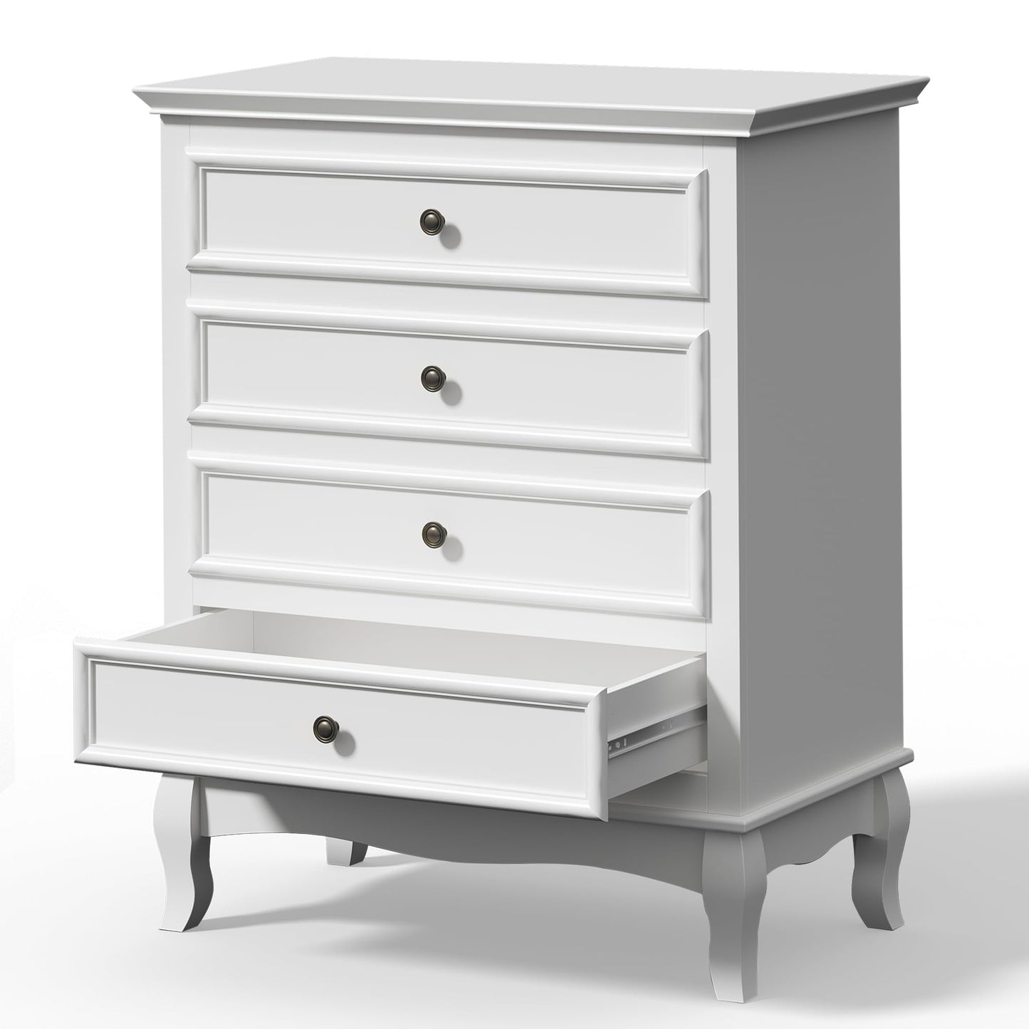 CozyHome White 4 Drawer Dresser, Large Storage Chest with Ball Bearing Slide, Wide Chest of Drawers, Modern Wood Dresser for Bedroom, Living Room, Hallway, Entryway, White
